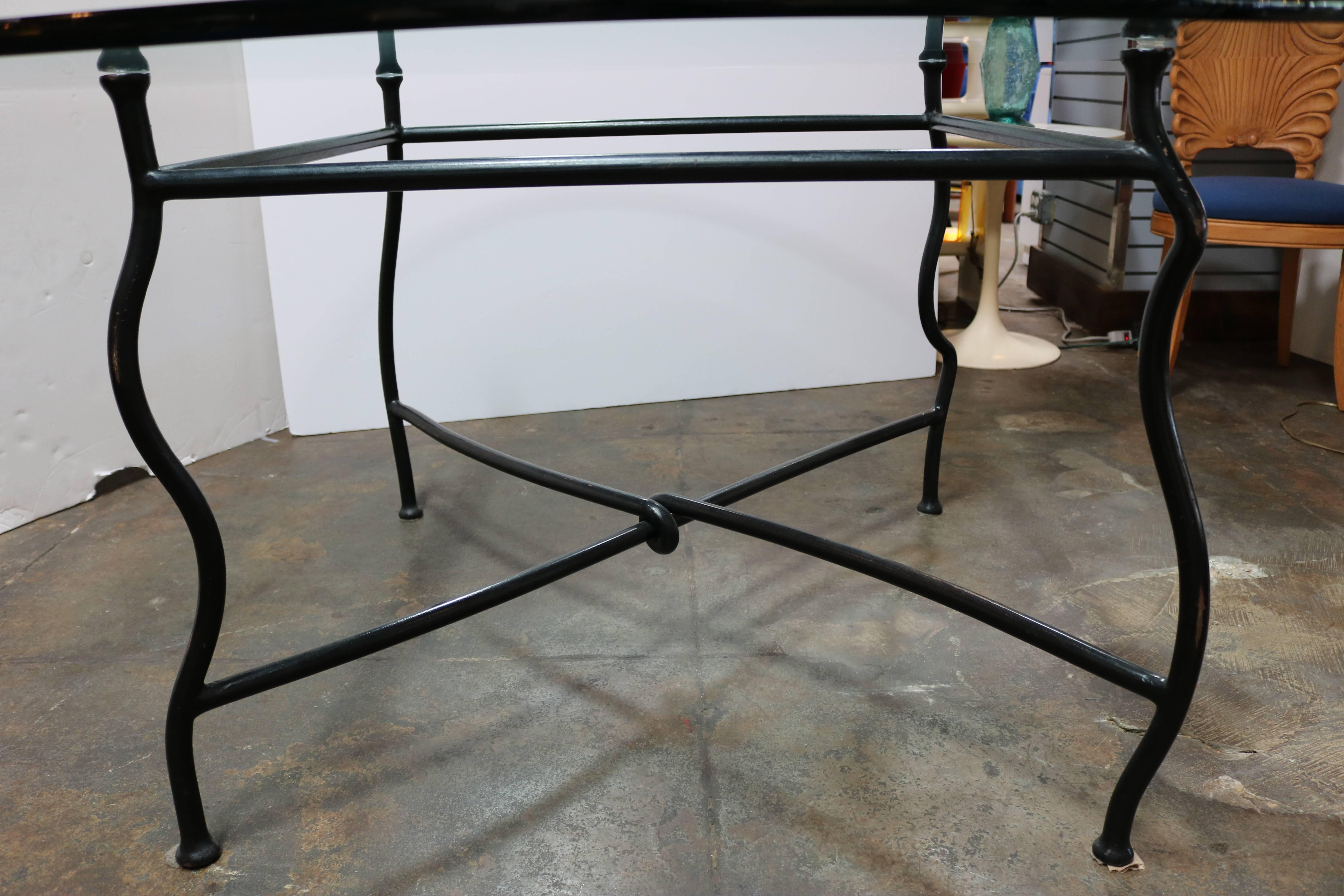 American Unique Gun Finish Steel Base Dining Table with Glass Top