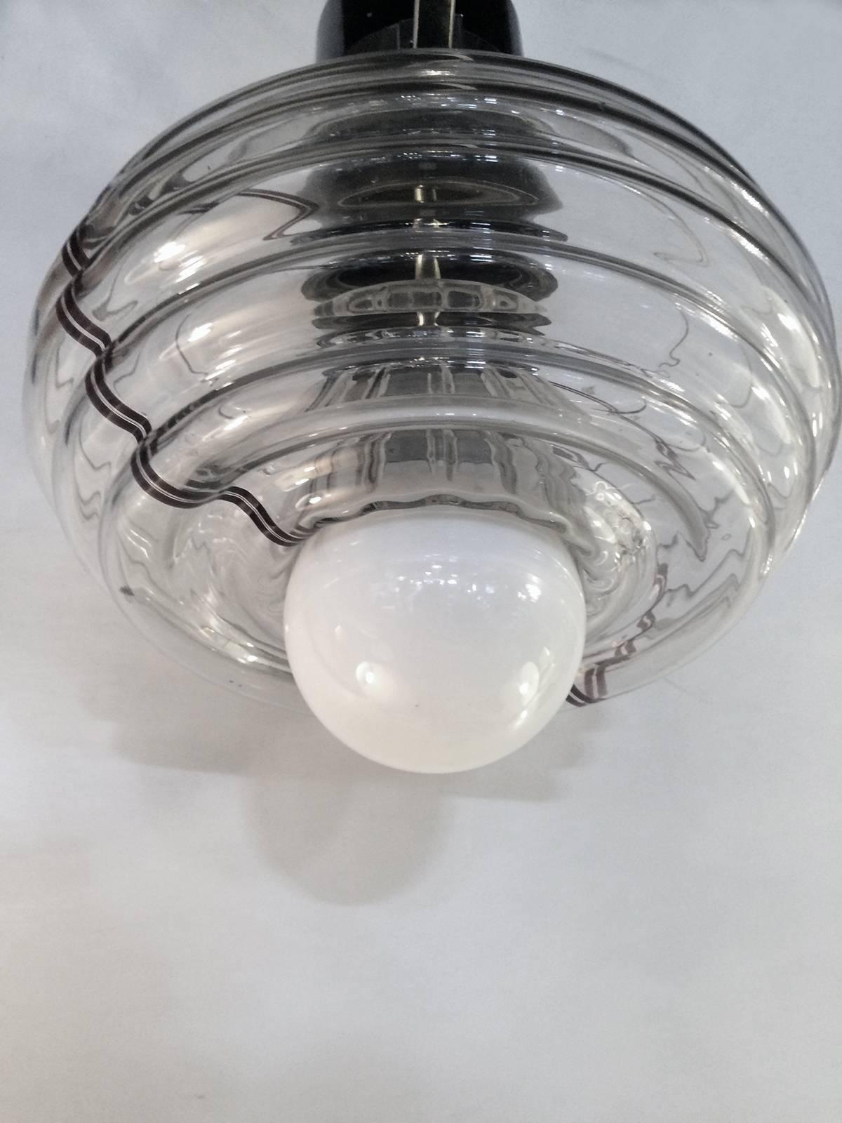 Murano Glass and Chrome Pendant Lamp In Excellent Condition In Pasadena, CA