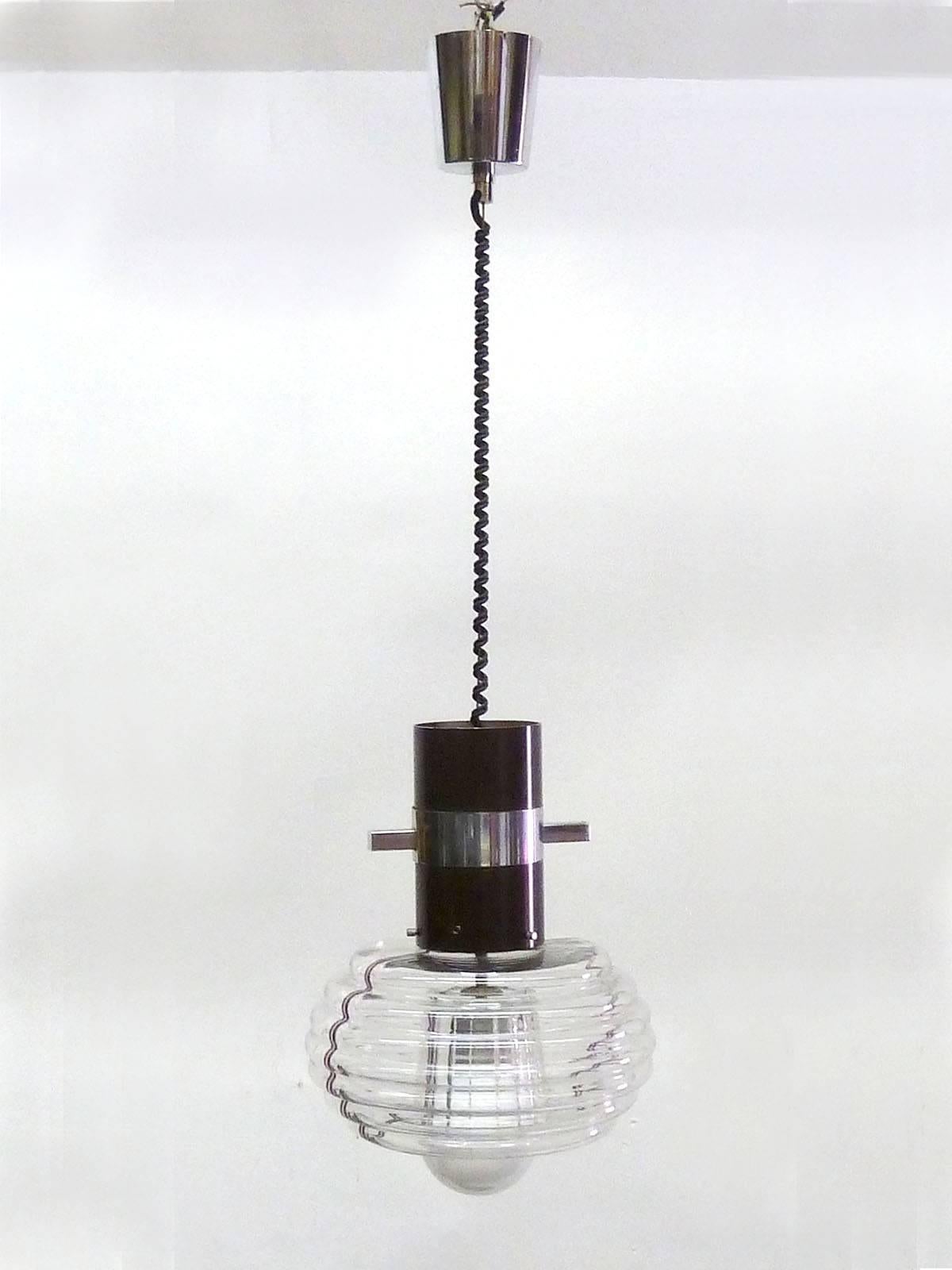 Glass and chrome pendant lamp by Murano, manufactured in the 1960s-1970s.