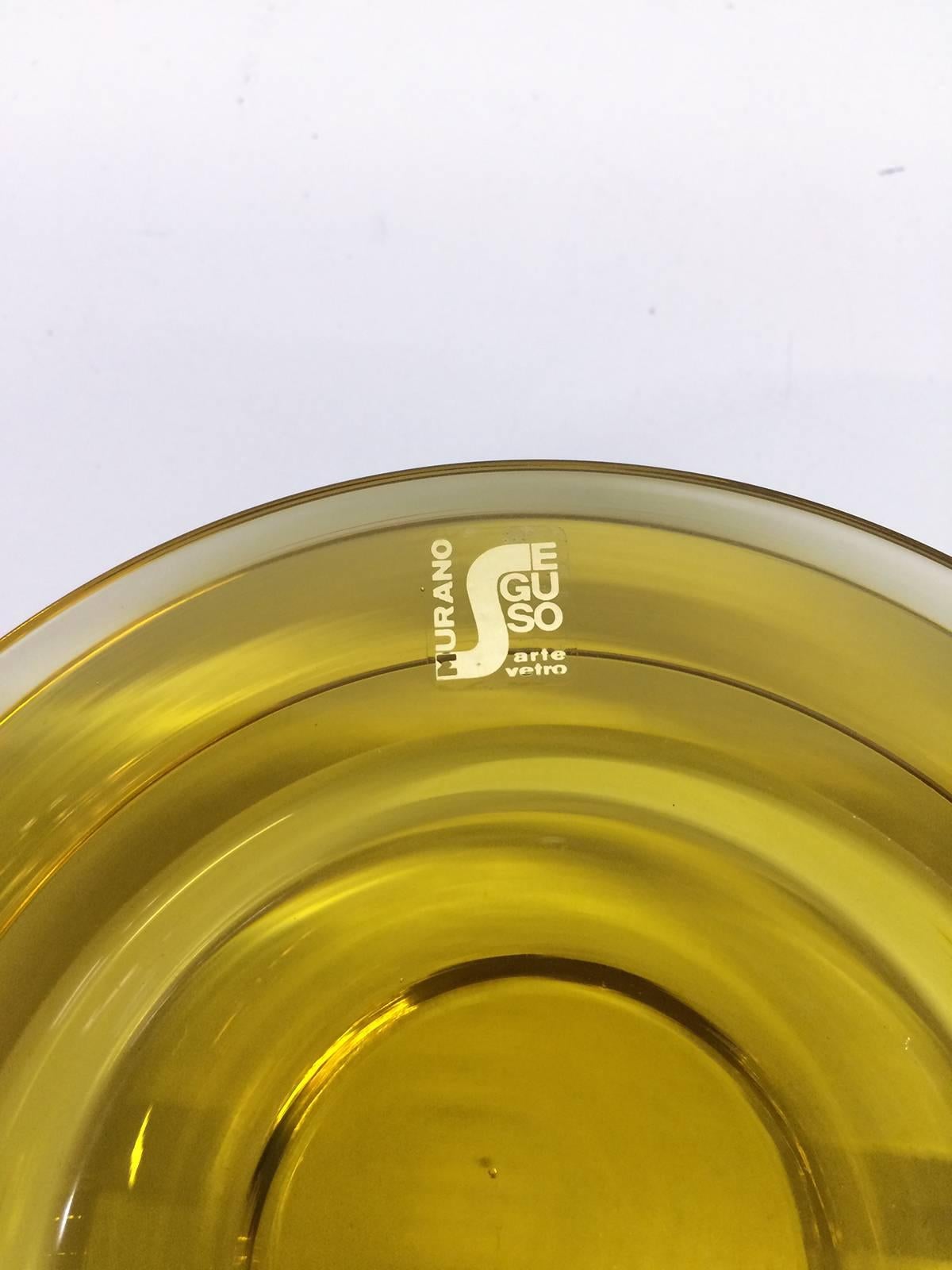 Italian  Yellow Tinted Glass Ashtray by Seguso