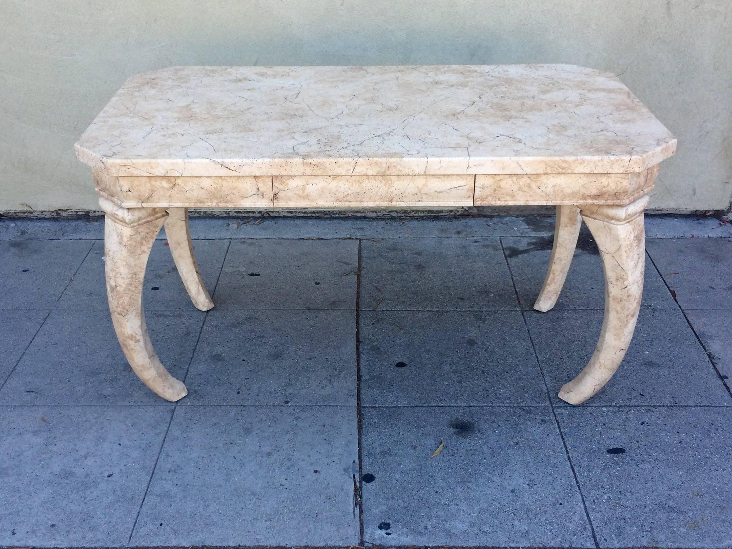 Hollywood Regency Faux Marble Desk In Good Condition For Sale In Pasadena, CA