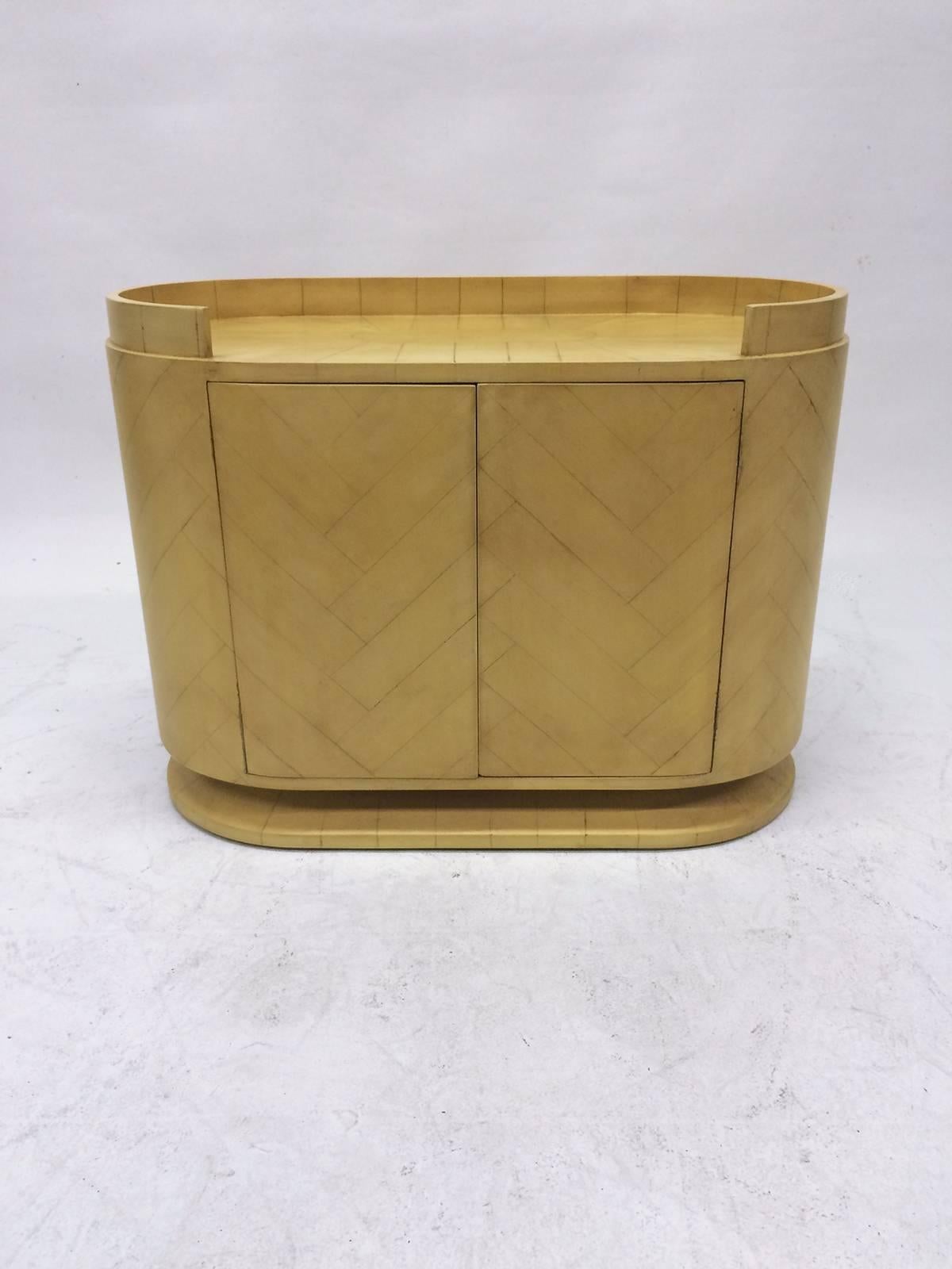 Mid-Century Modern Cylindrical Two-Door Cabinet in Faux Parquet