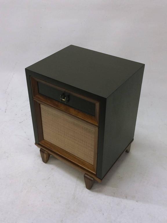 Two-Tone and Rattan Side Table or Nightstand with Fold-Out ...