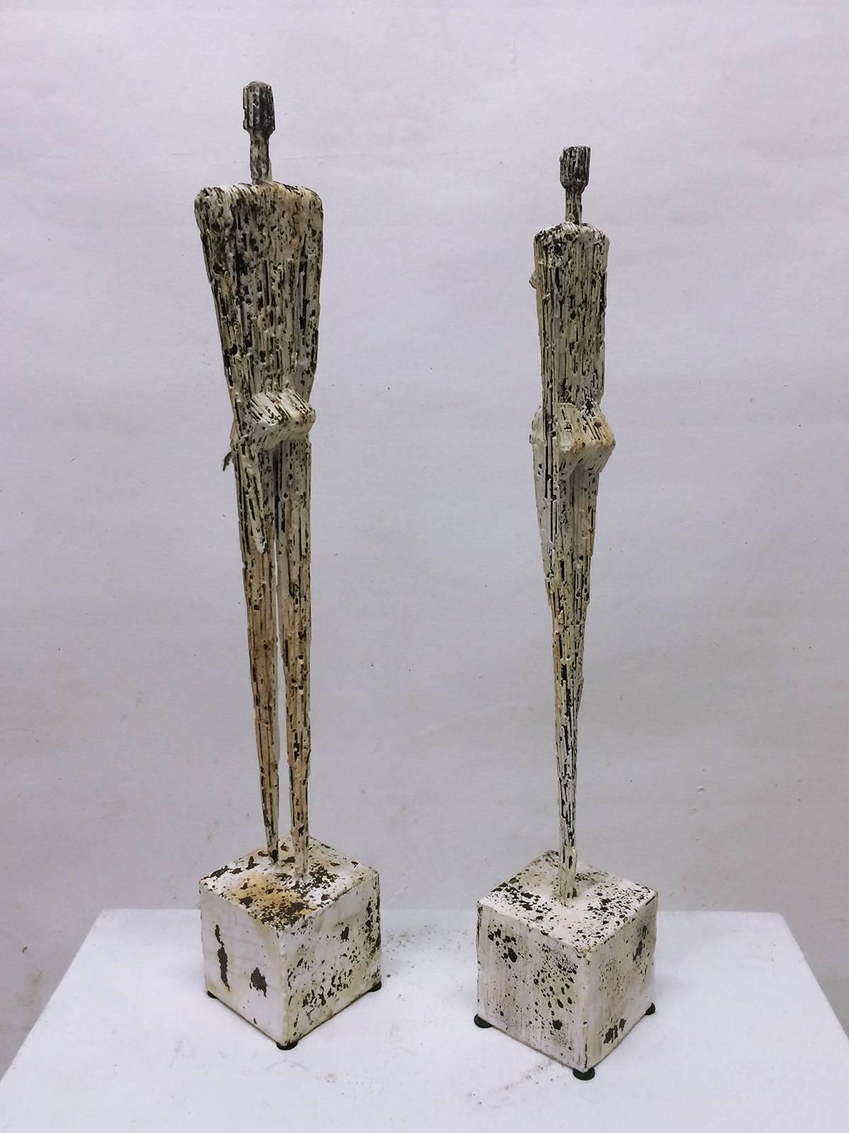 French Pair of Distress Metal Figures in the Manner of Giacometti