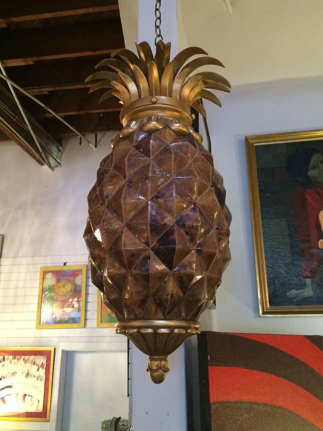 Hollywood Regency Pineapple Lantern In Resin and Brass For Sale at 1stdibs