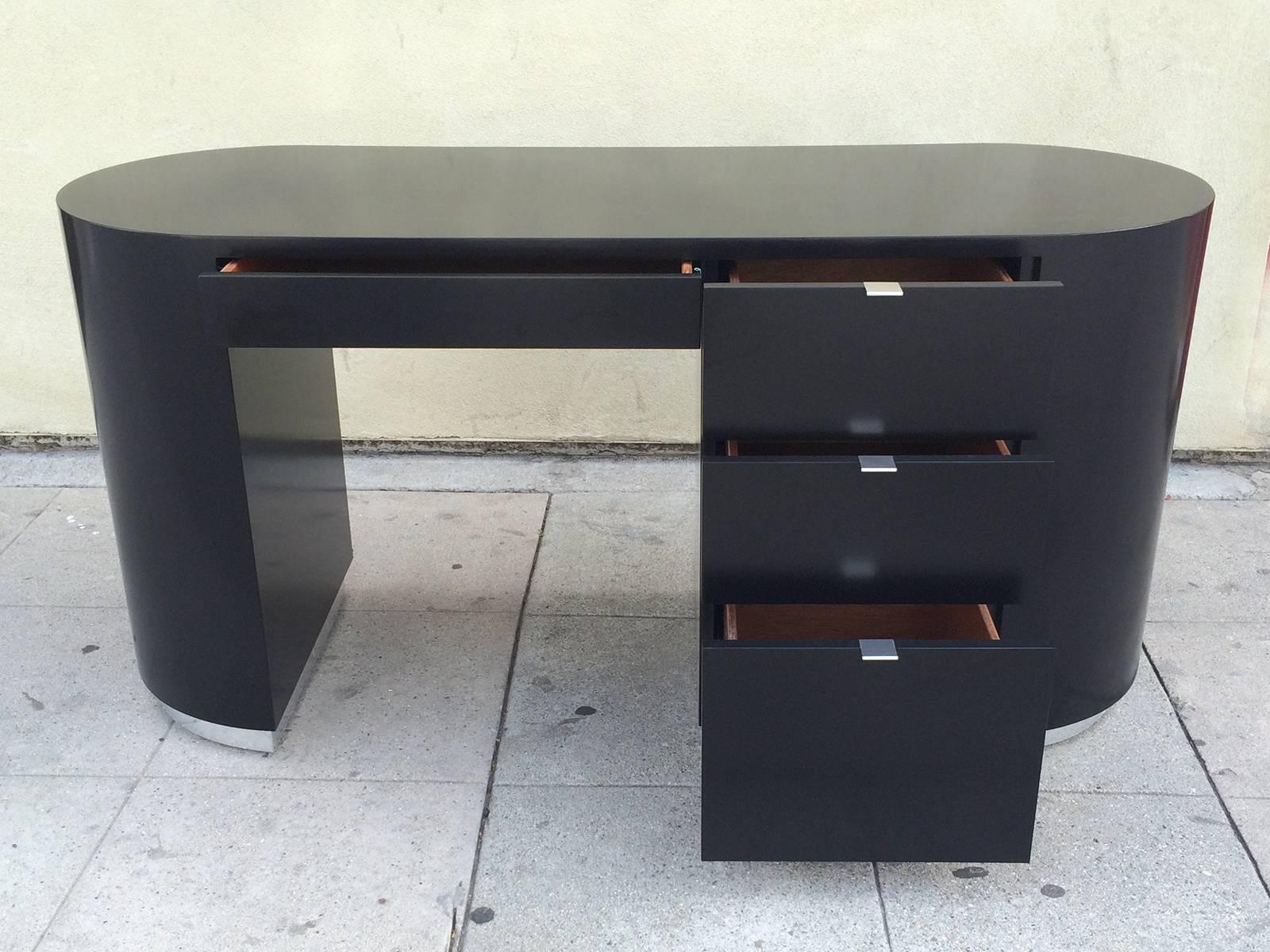 Mid-Century Modern Architectural Black Lacquer Desk