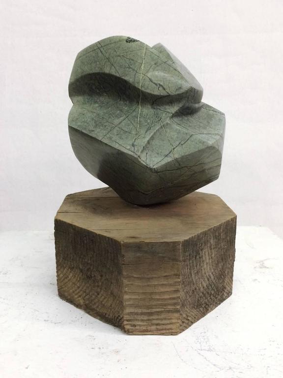 Large Abstract Marble Sculpture on Rough Wood Base by Geoff Smith at