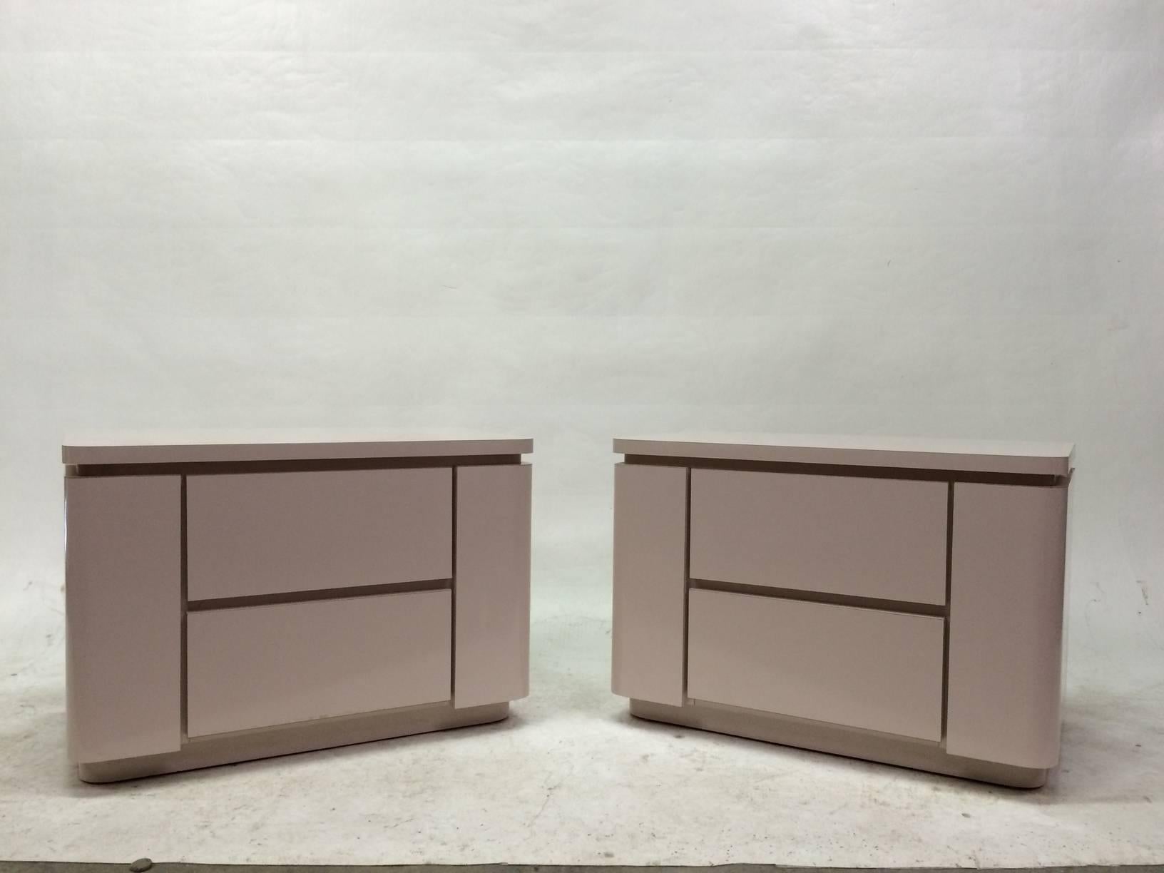 American Pair of Dusty Pink Laminate Nightstands