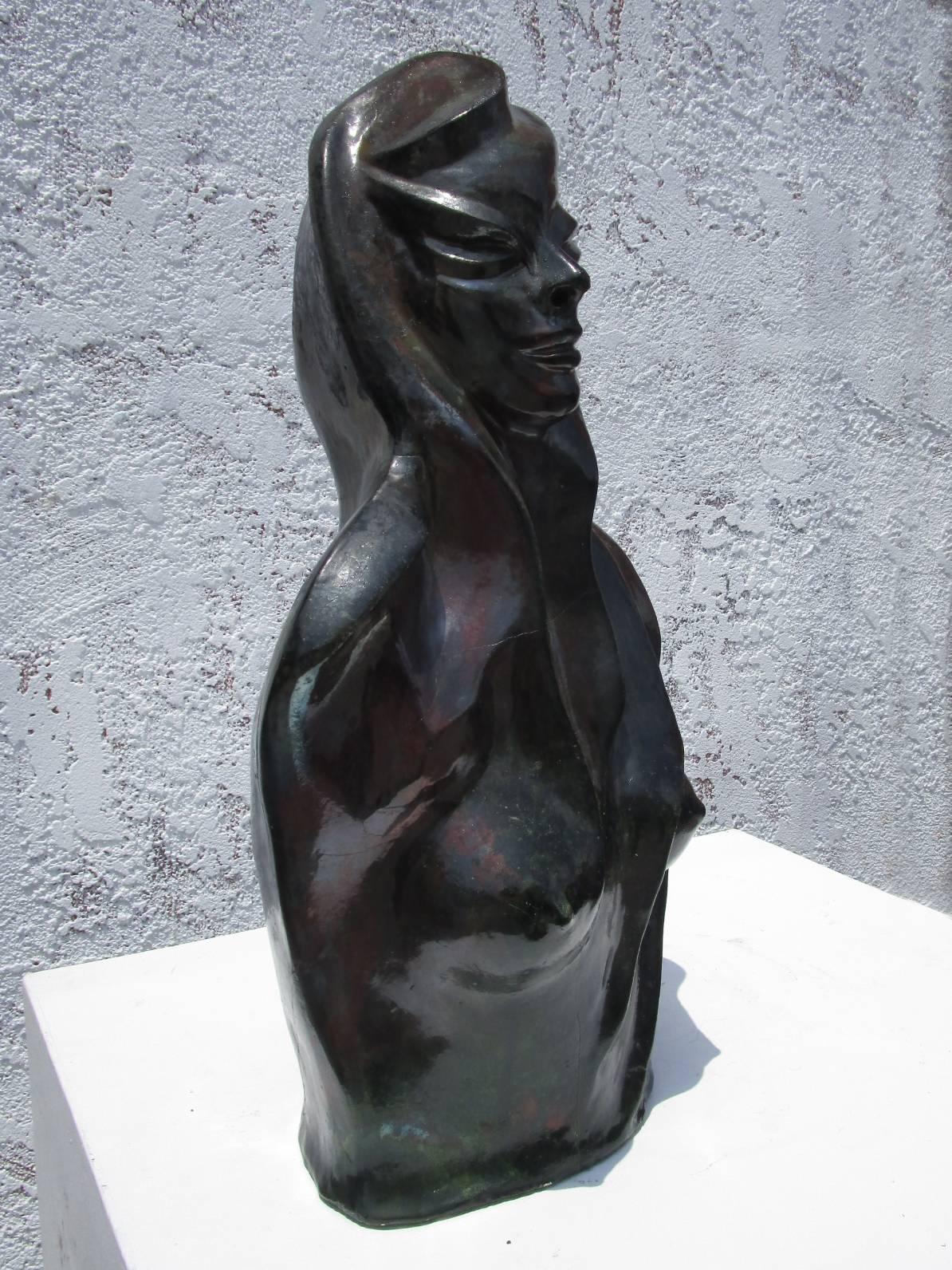 Strong Ceramic Sculpture of Female Bust In Excellent Condition In Pasadena, CA