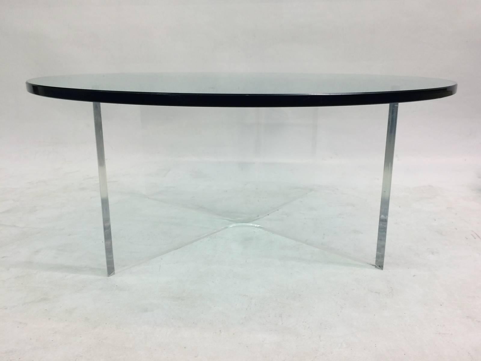 American Glass Coffee Table on Bent Lucite Base