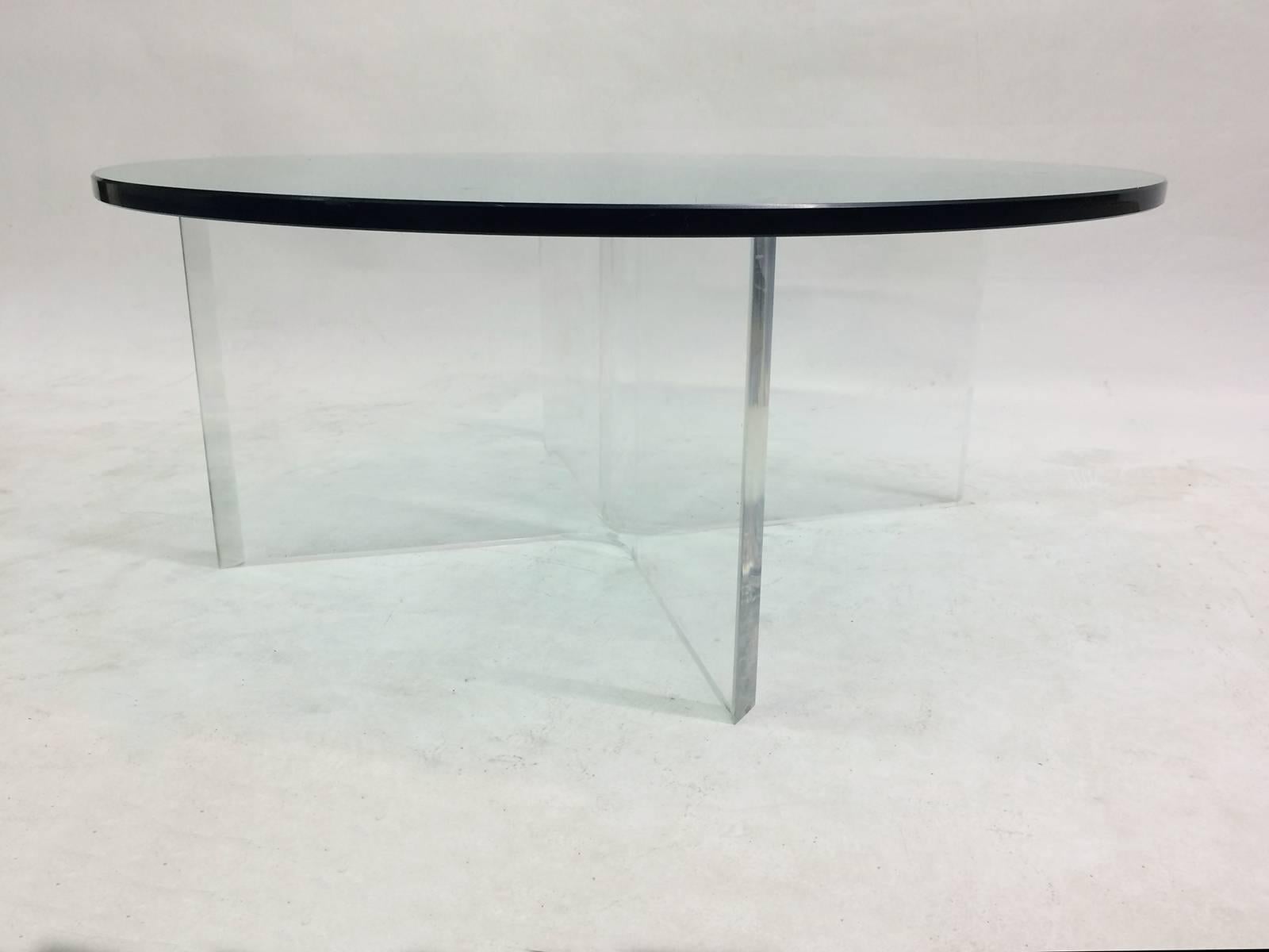 Mid-Century Modern Glass Coffee Table on Bent Lucite Base