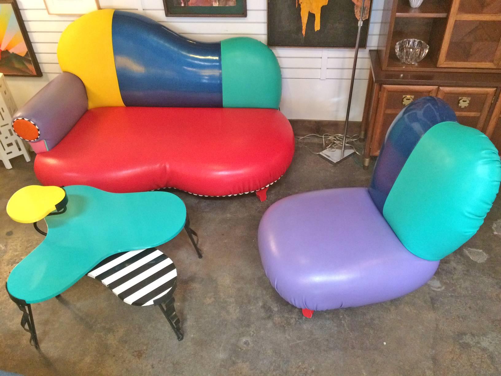 Upholstery Multicolored Memphis Inspired Whimsical Slipper Chair by Harry Siegel