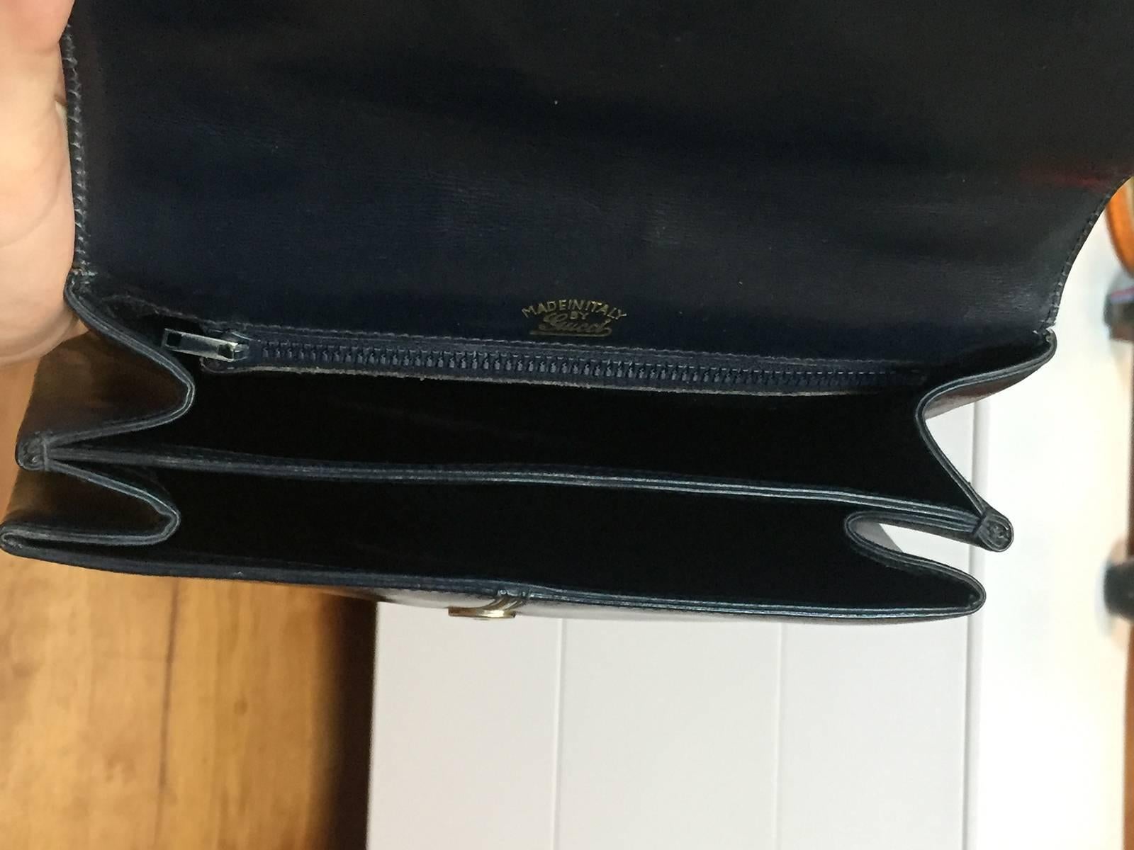 Italian Dark Blue Gucci Double Shoulder Strap Bag