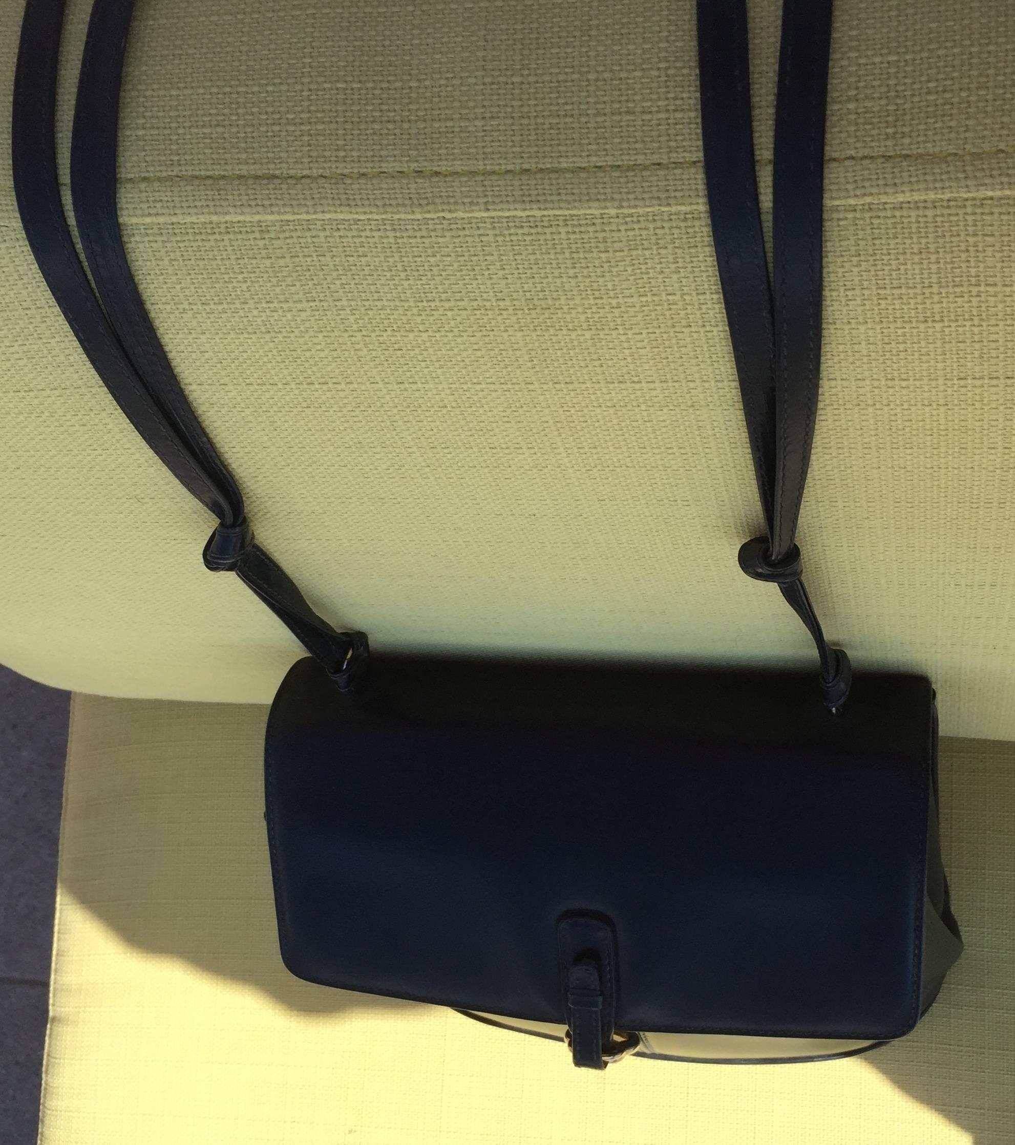 Brass Dark Blue Gucci Double Shoulder Strap Bag