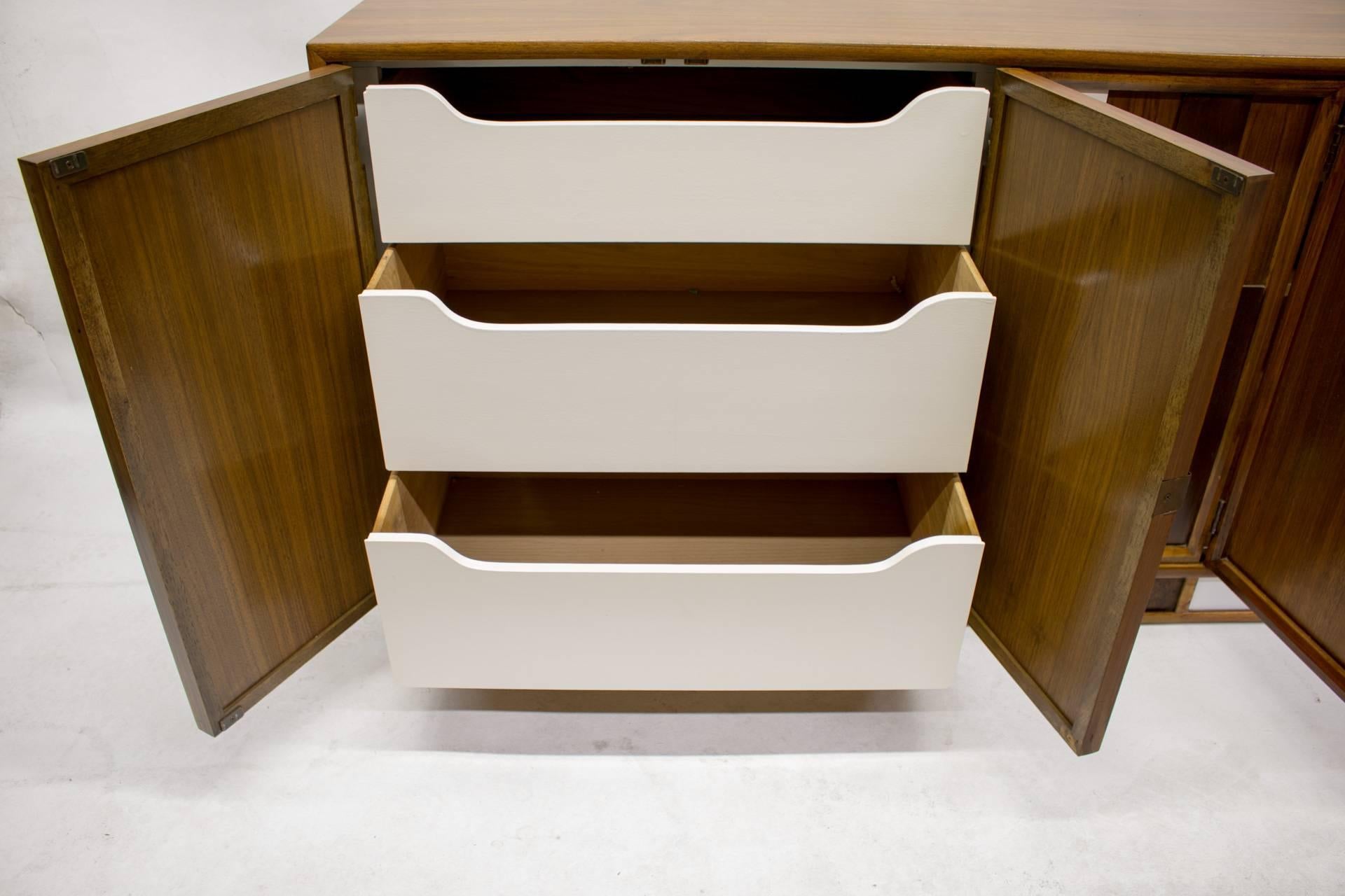 Mid-Century Modern Brutalist Walnut and White Lacquer Credenza
