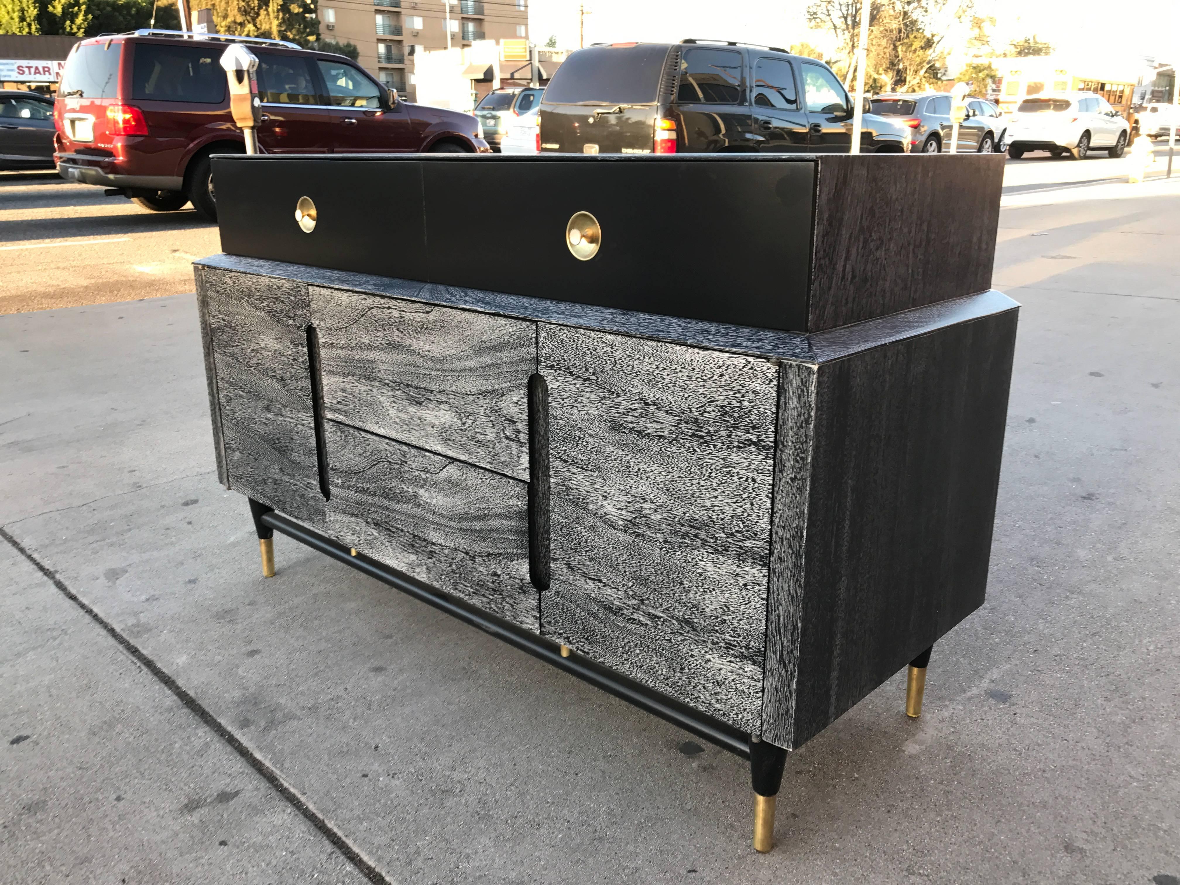 American Midcentury Black and Cerused Walnut 1960s Cabinet