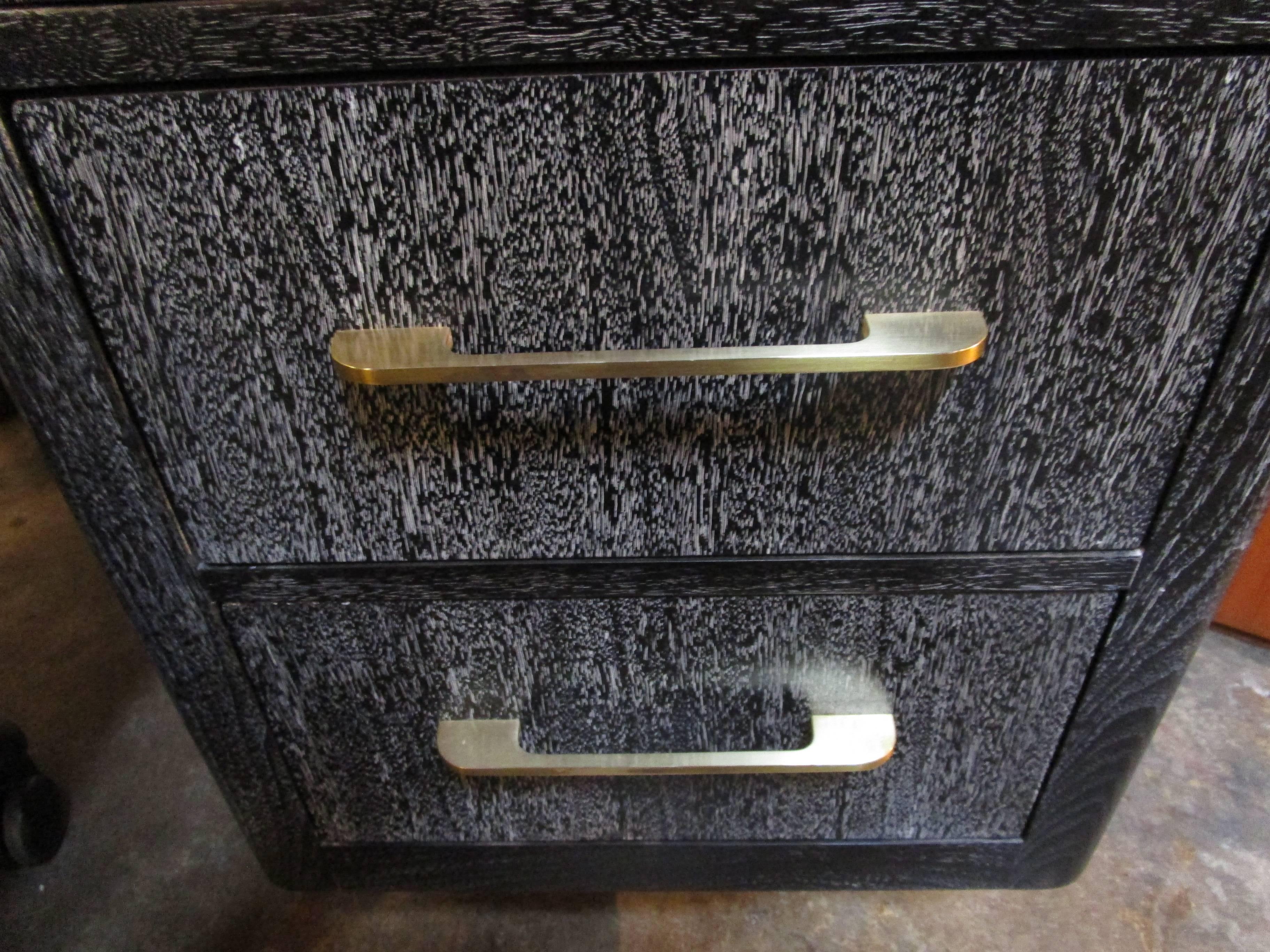Small Mid-Century Cerused Walnut Desk with Brass Hardware 1