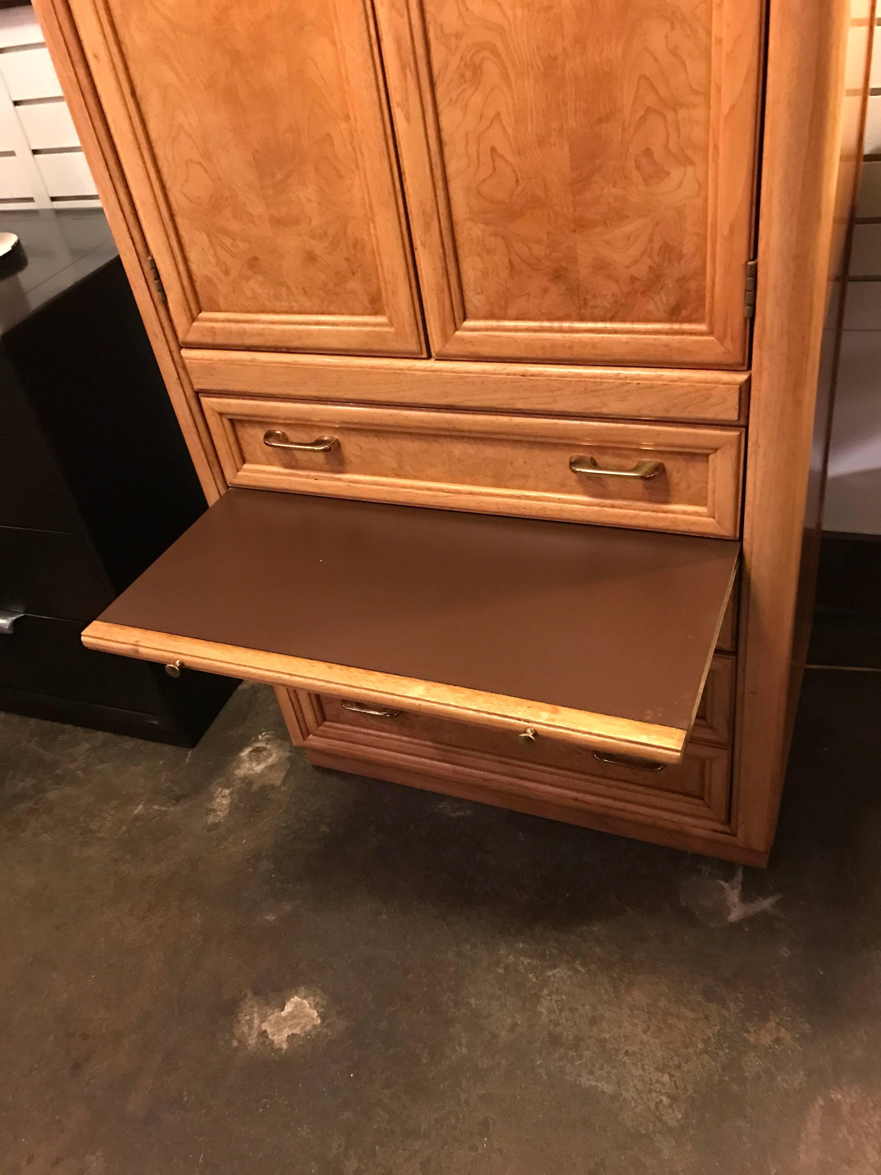 Rare Pair of High and Narrow Bird's-Eye Maple Cabinets by Thomasville In Excellent Condition In Pasadena, CA