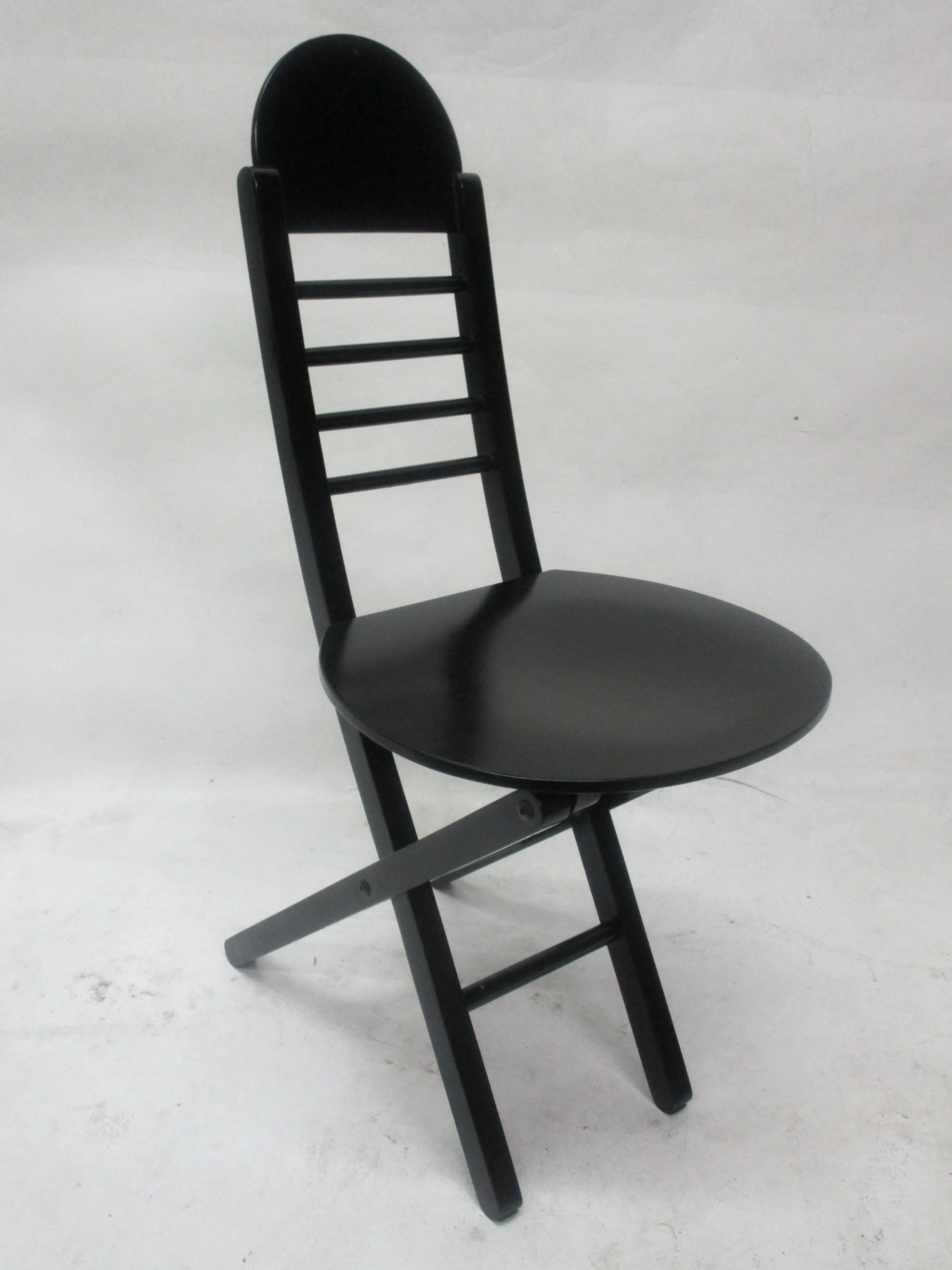 Late 20th Century Set of Three Black Lacquer Folding Italian Chairs, 1970s