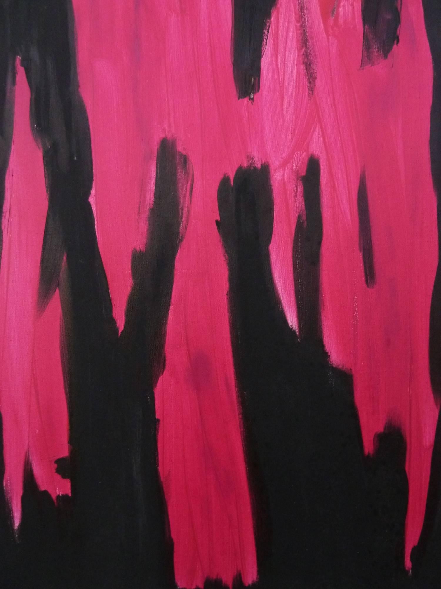 Mid-Century Modern Fuschia and Black Abstract Painting by Mert Miripolsky