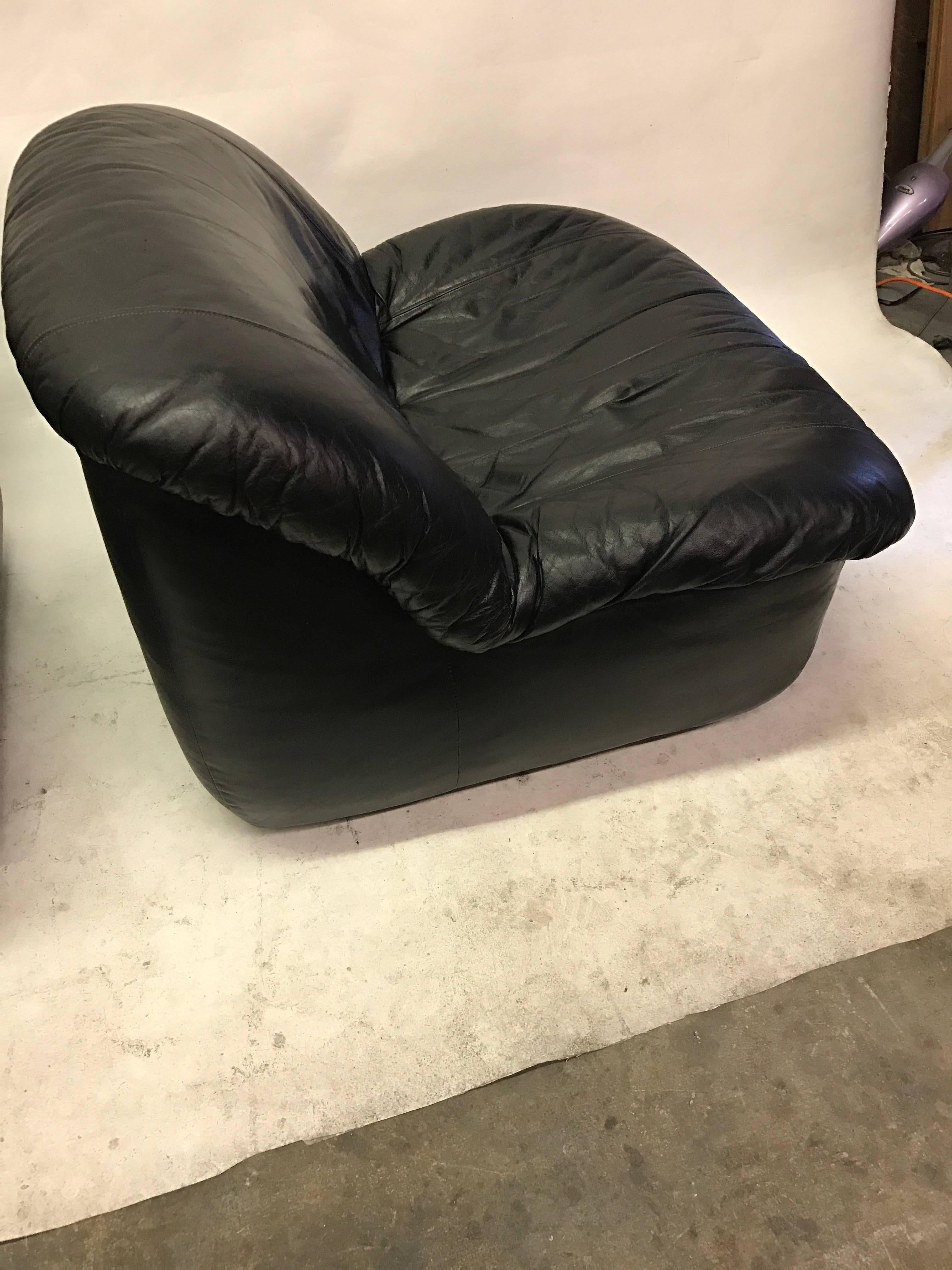 Pair of Italian Black Leather Chairs 1