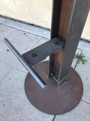 Pair of Brown Leather and Steel Industrial Bar Stools