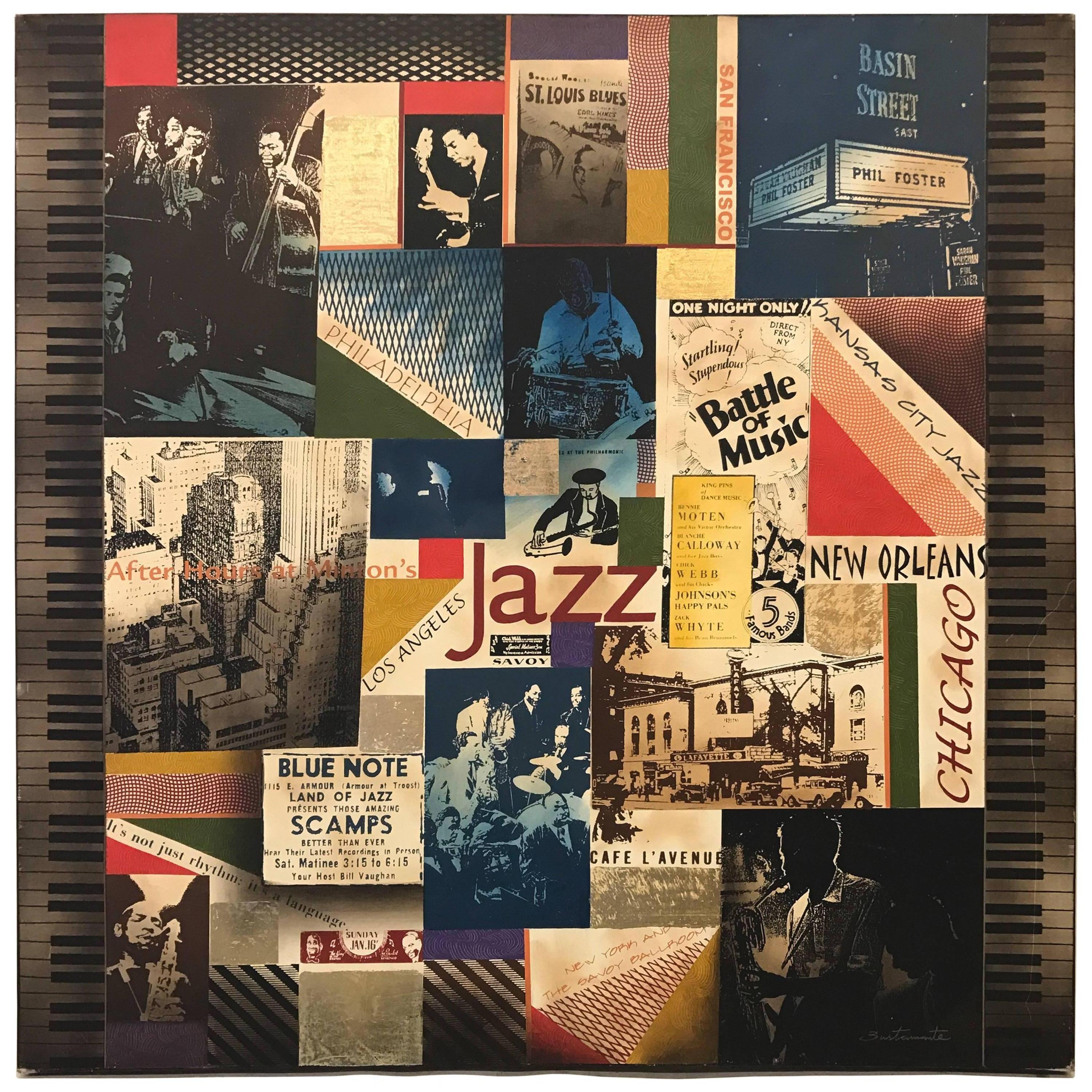Jazz Giclee Print on Canvas of Photo-Collage Signed Bustamante