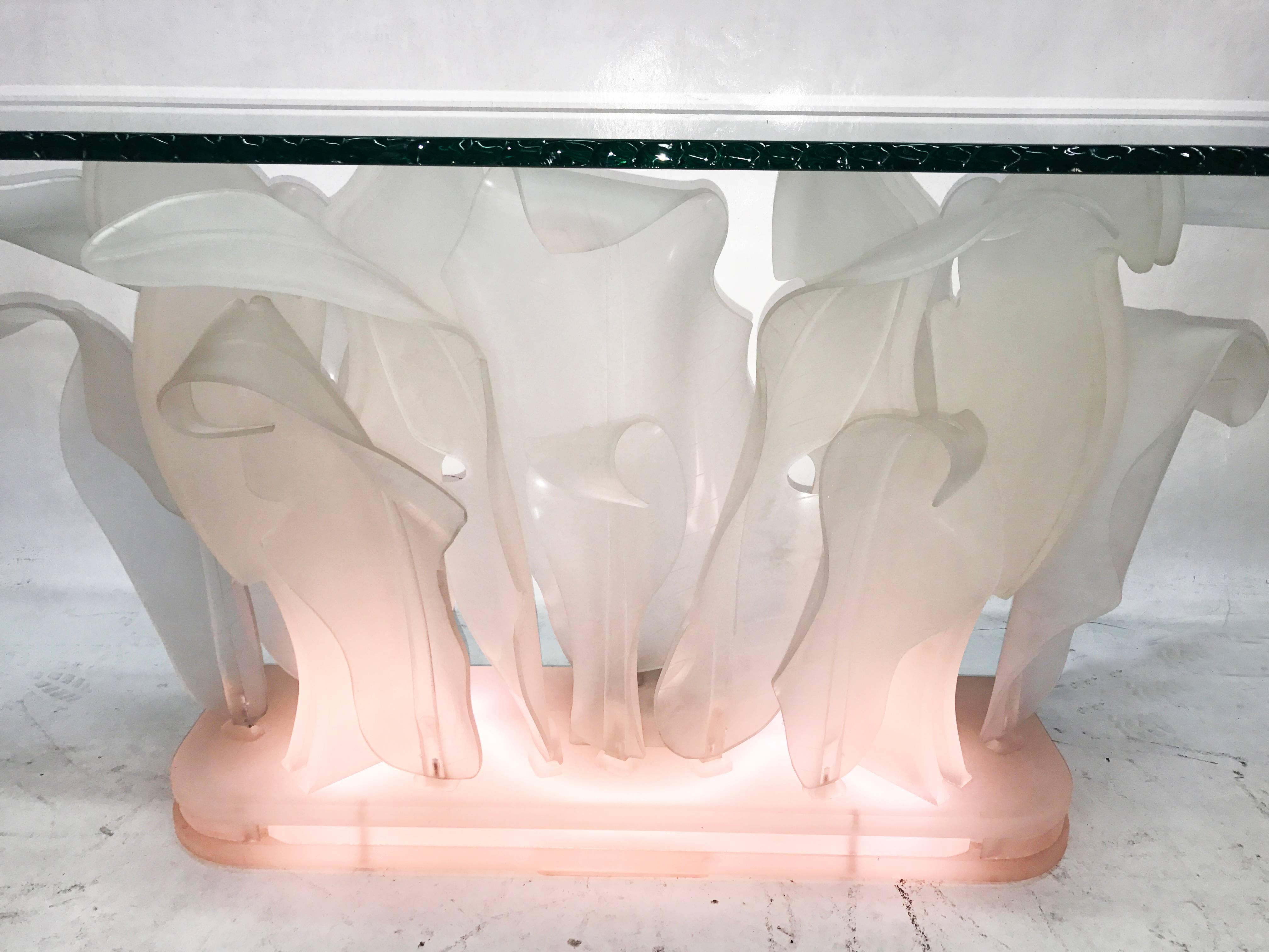 Striking Illuminated Frosted Lucite Console In Excellent Condition In Pasadena, CA
