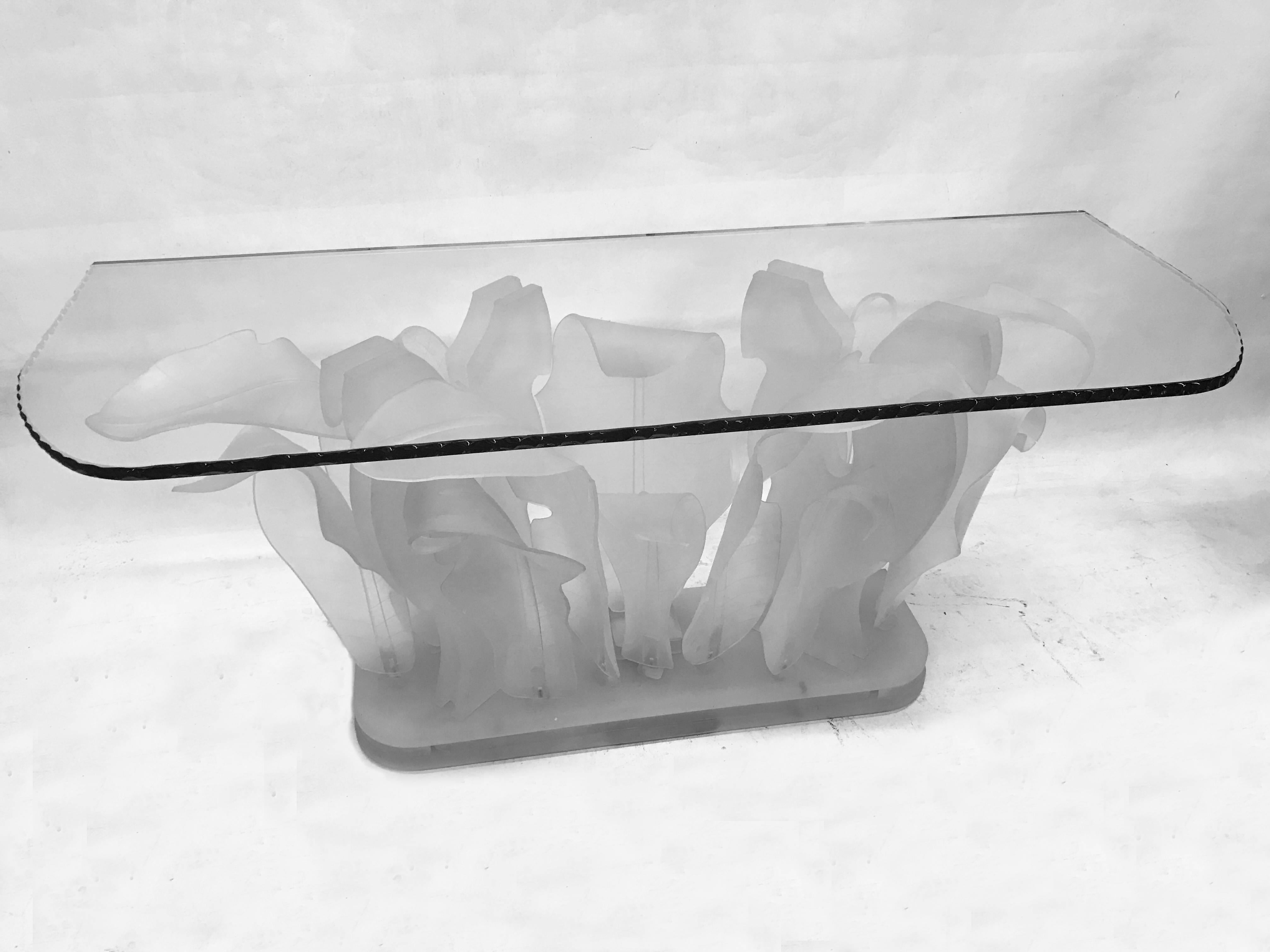 Glass Striking Illuminated Frosted Lucite Console