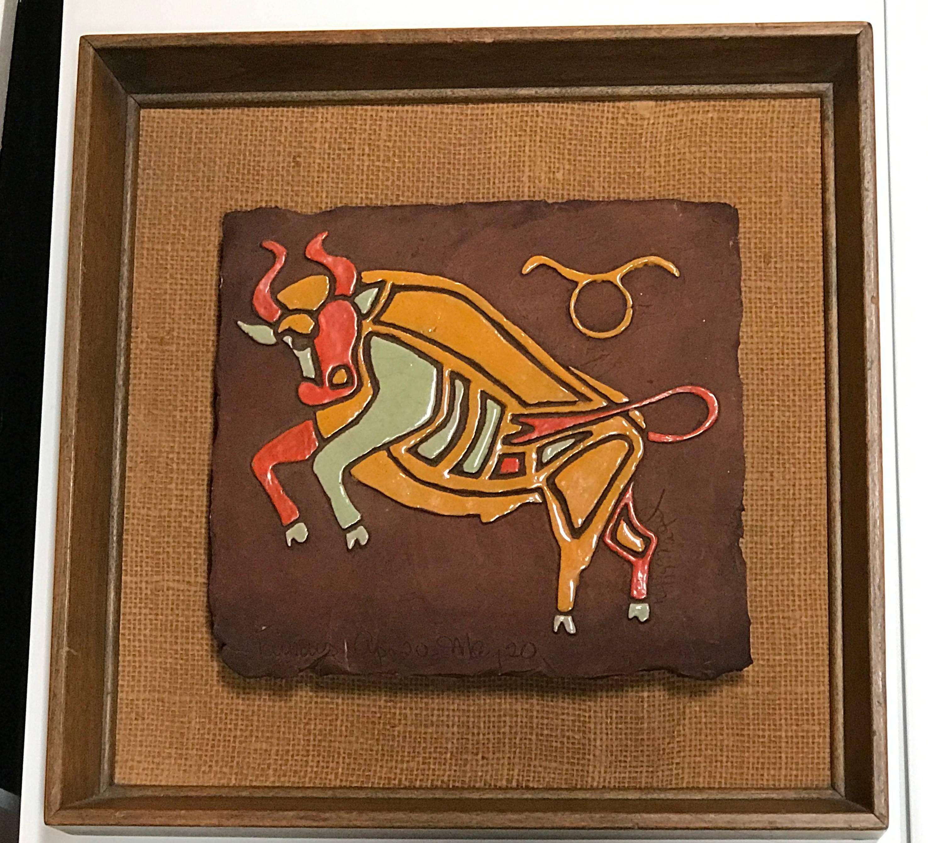 Taurus Astrological Sign Tile by Peggy Nagel California Pottery 1