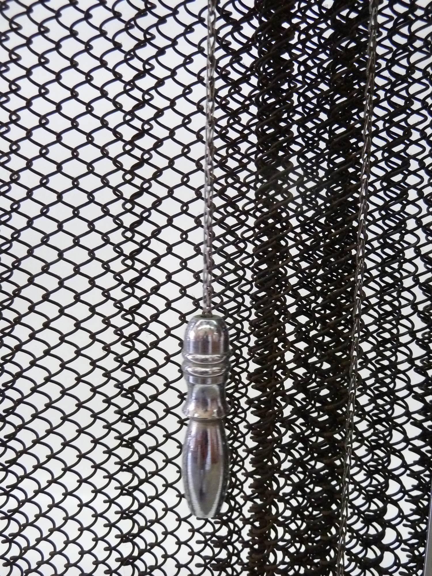 1970s Chromed Fireplace Screen with Metal Curtain In Excellent Condition In Pasadena, CA