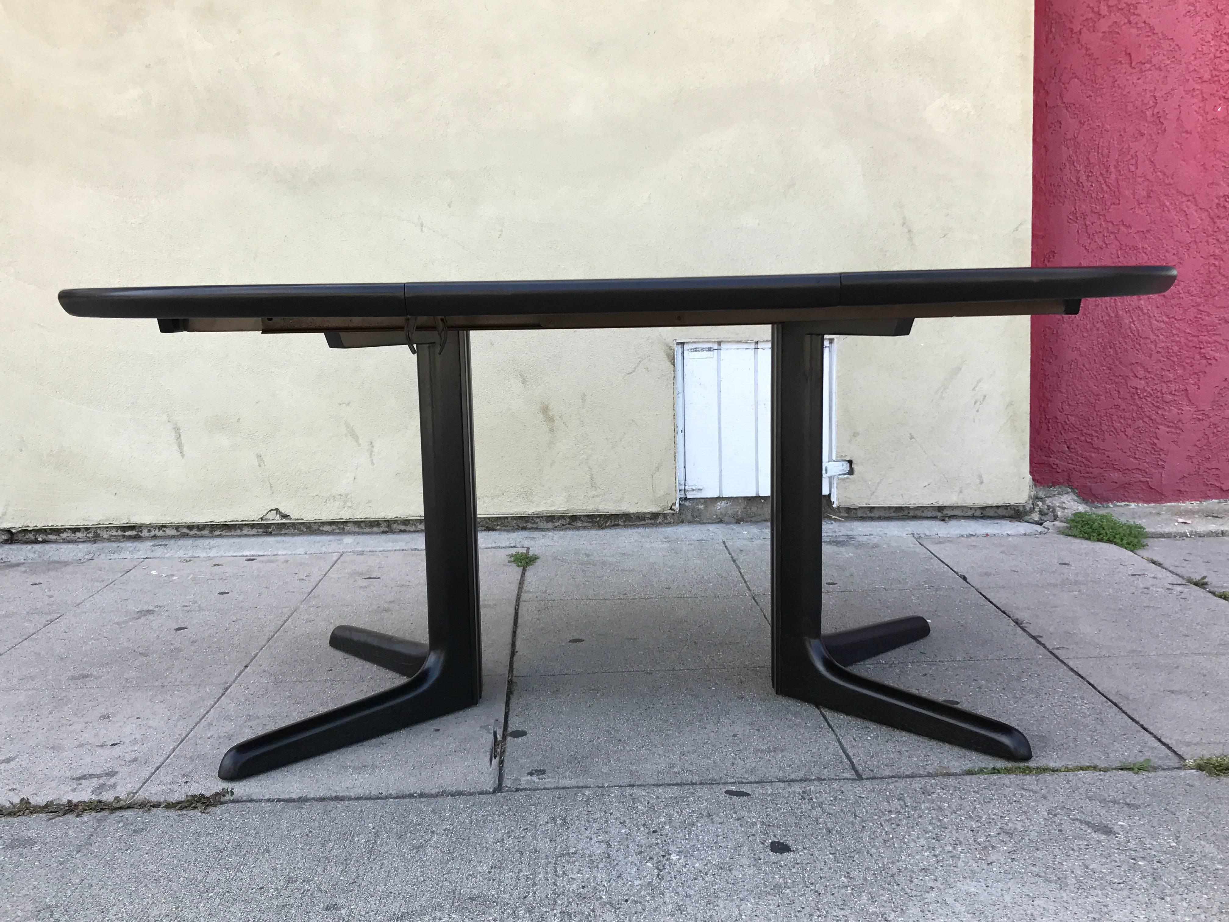 Mid-Century Modern Ebonized Teak Round Danish Dining Table with Extension by Niels Koefoed