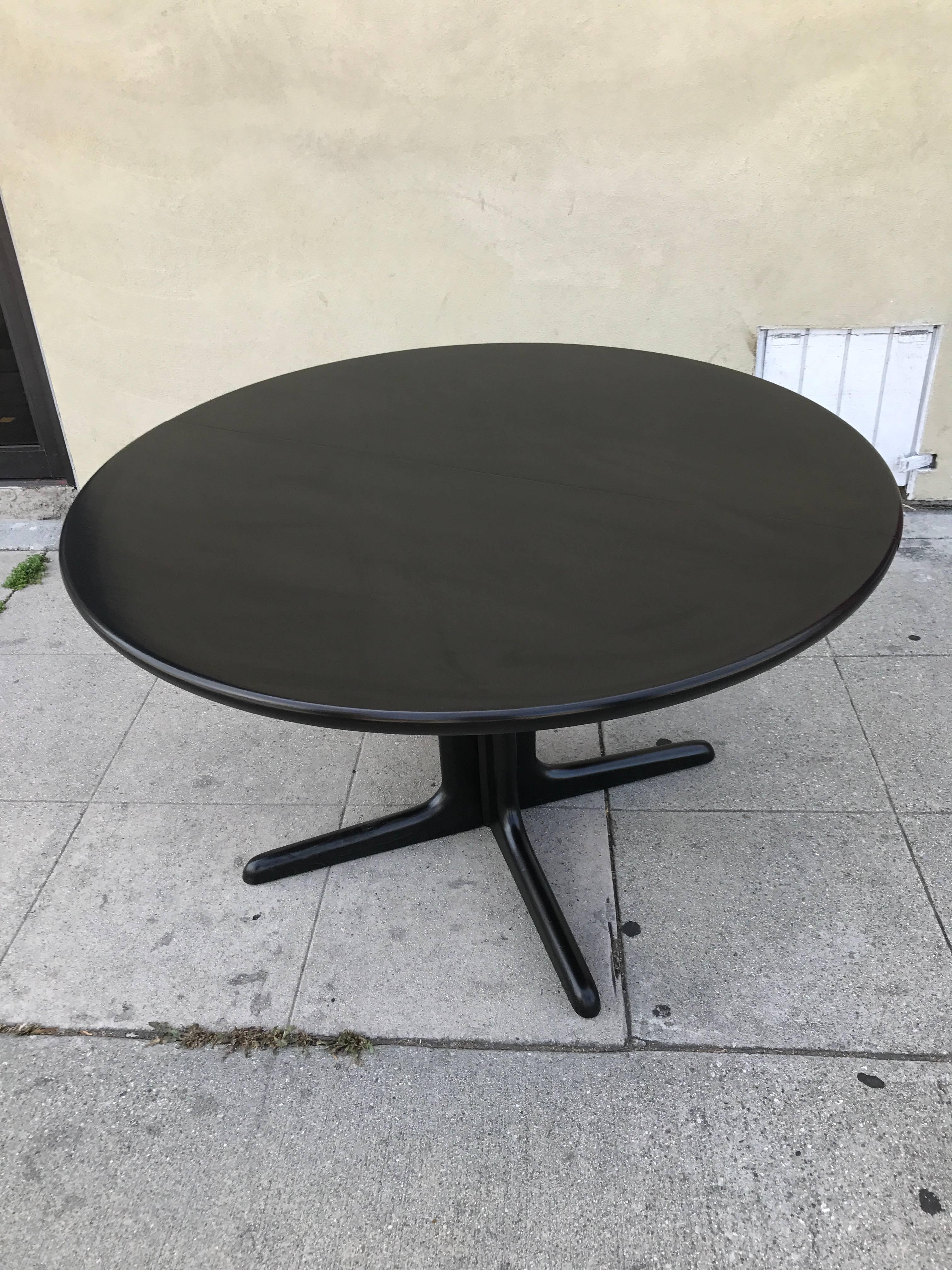 Stained Ebonized Teak Round Danish Dining Table with Extension by Niels Koefoed