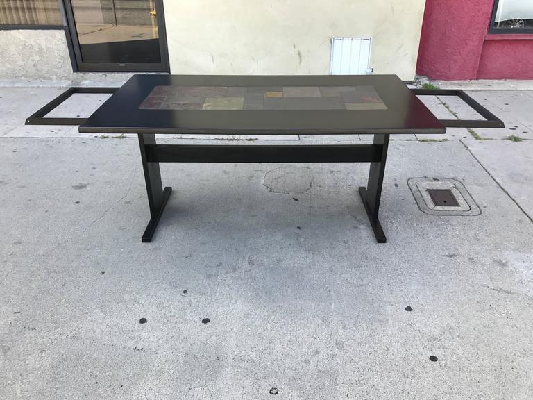 Chic Ebonized Slate Tile Topped Danish Dining Table For Sale at 1stDibs