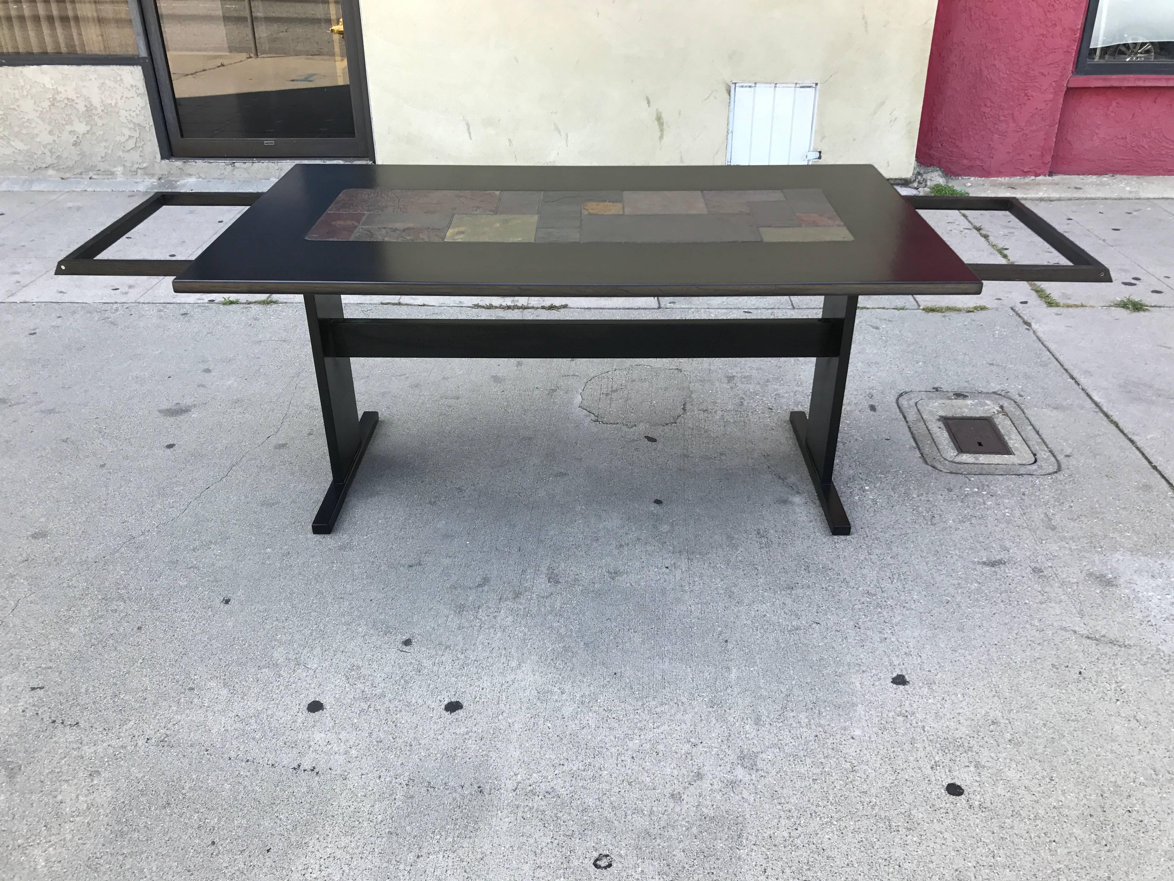 Mid-Century Modern Chic Ebonized Slate Tile Topped Danish Dining Table