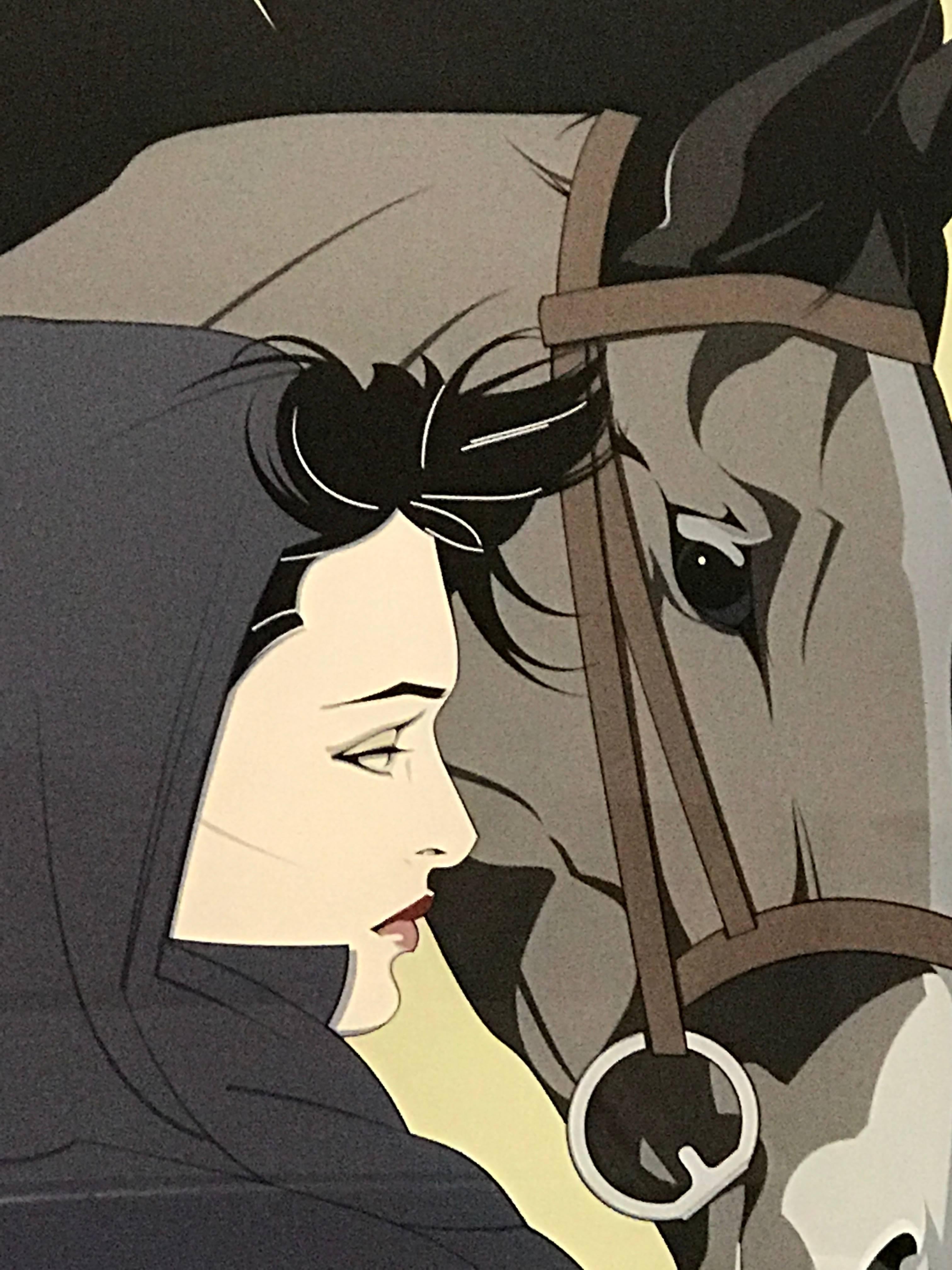Patrick Nagel was an American artist who did work for Playboy magazine throughout the 1980's. He created popular illustrations on board, paper, and canvas, most of which emphasize the female form in a distinctive style descended from Art Deco.