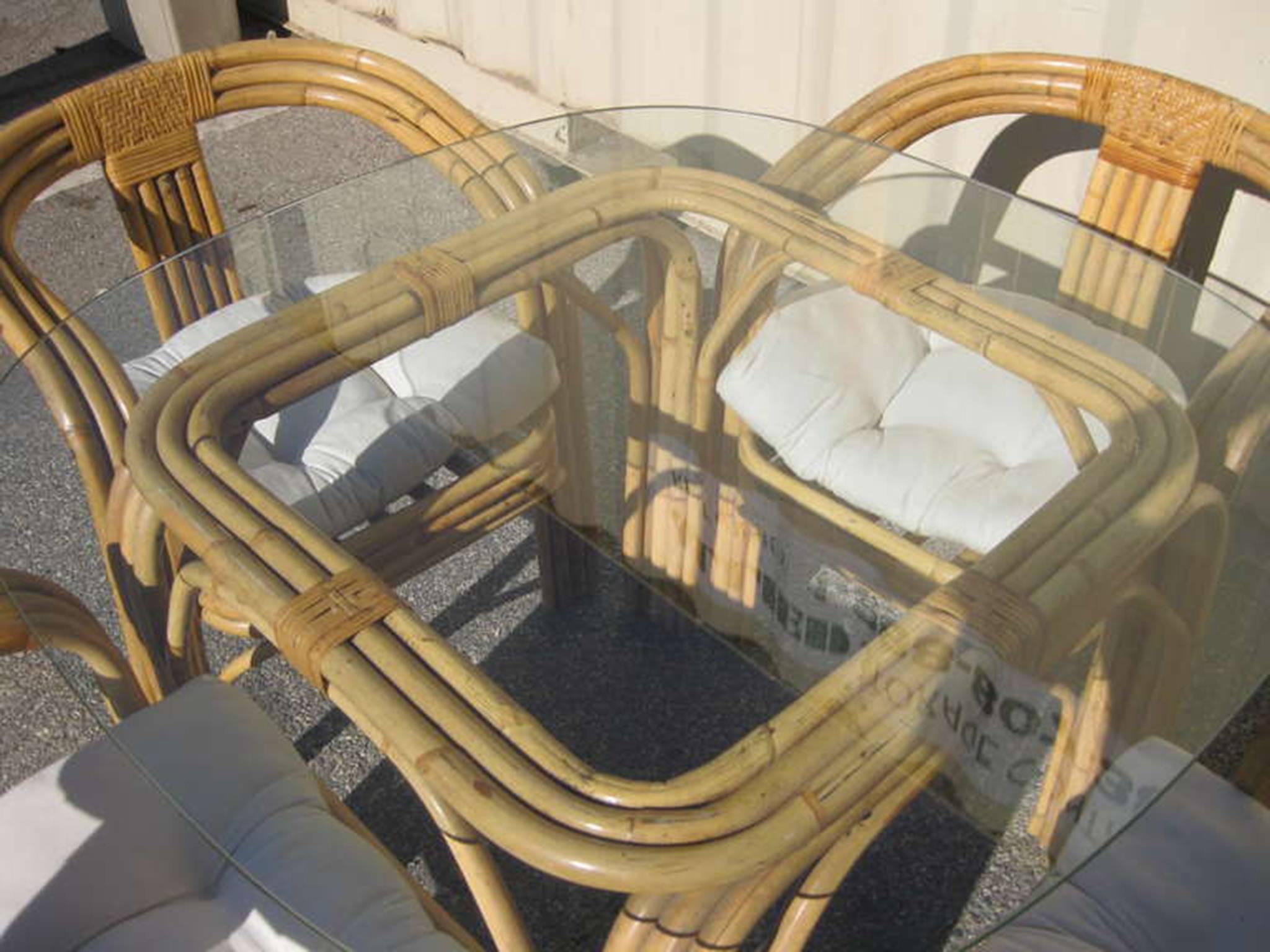 American Bamboo and Rattan Dining Set in the Manner of Paul Frankl
