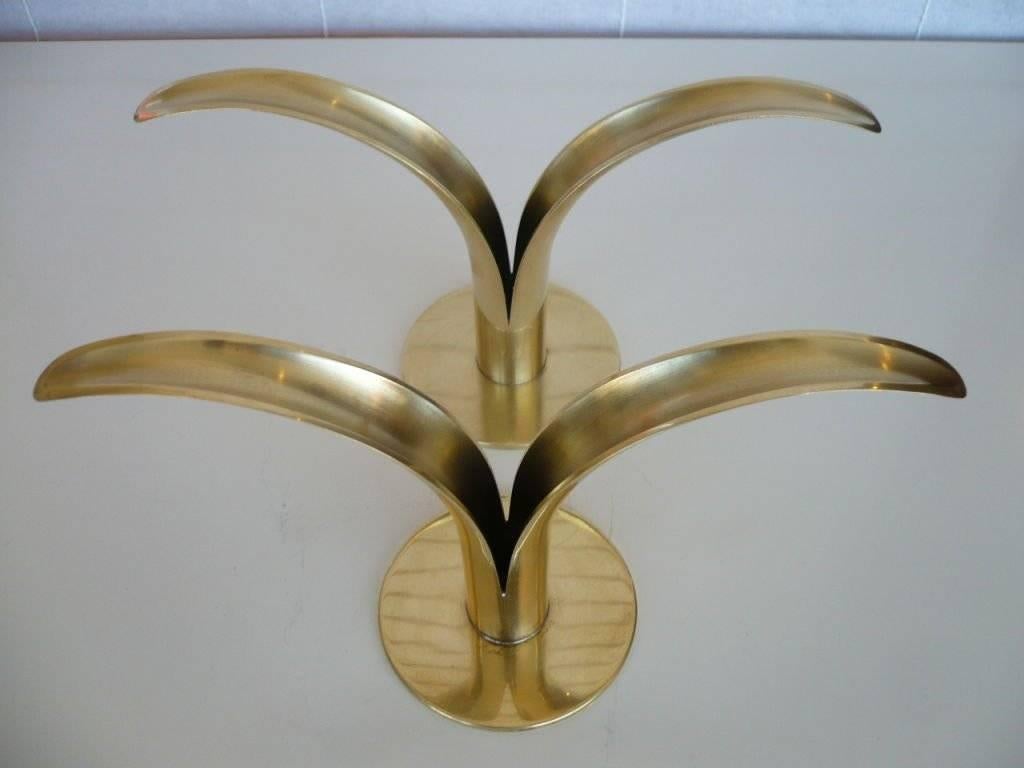Pair of Swedish Midcentury Split Leaf Candleholders for Ystad-Metall In Excellent Condition In Pasadena, CA