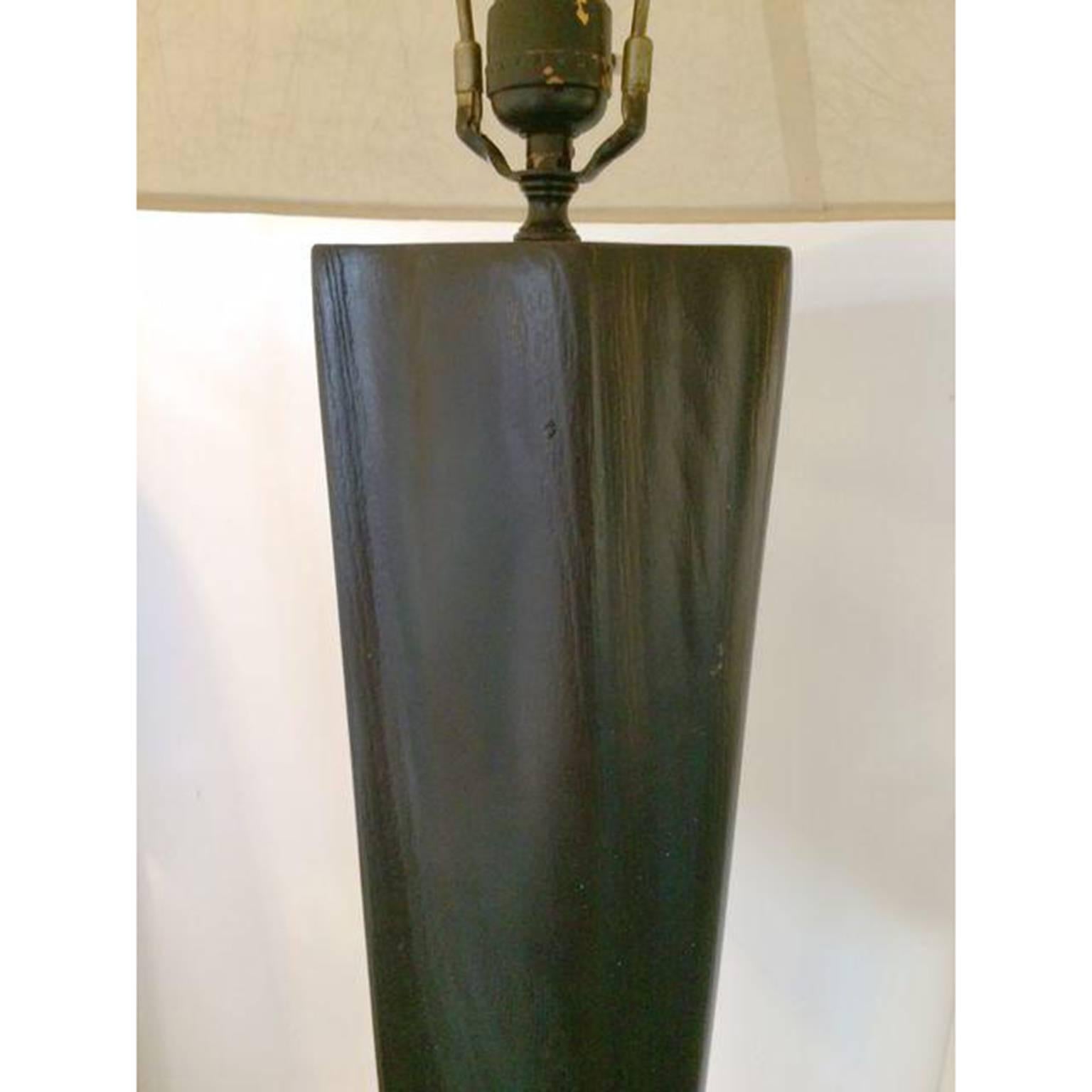 Black Lacquer Carved Wood Floor Lamp In Excellent Condition In Pasadena, CA