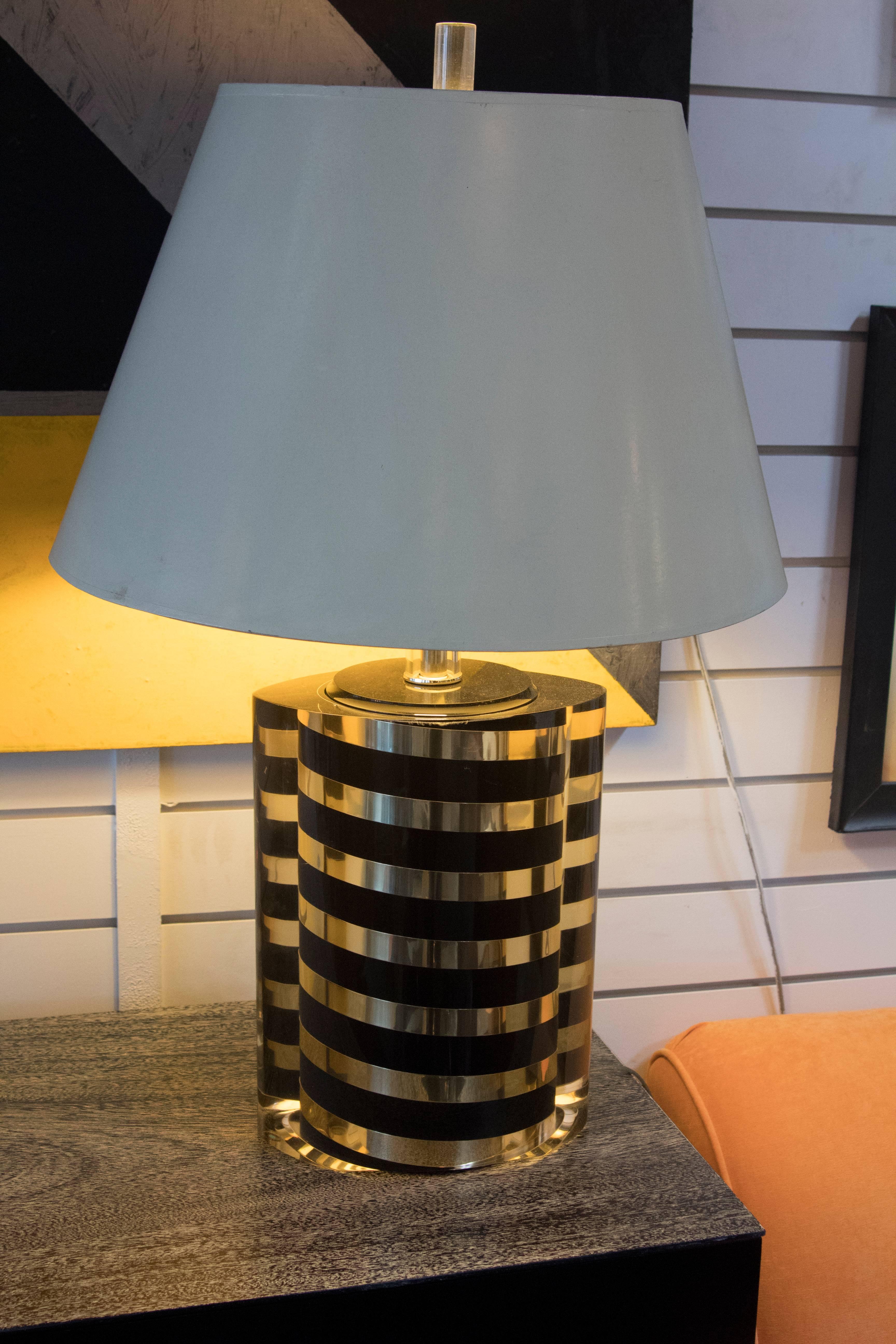 American Black and Gold Striped Lucite Lamp