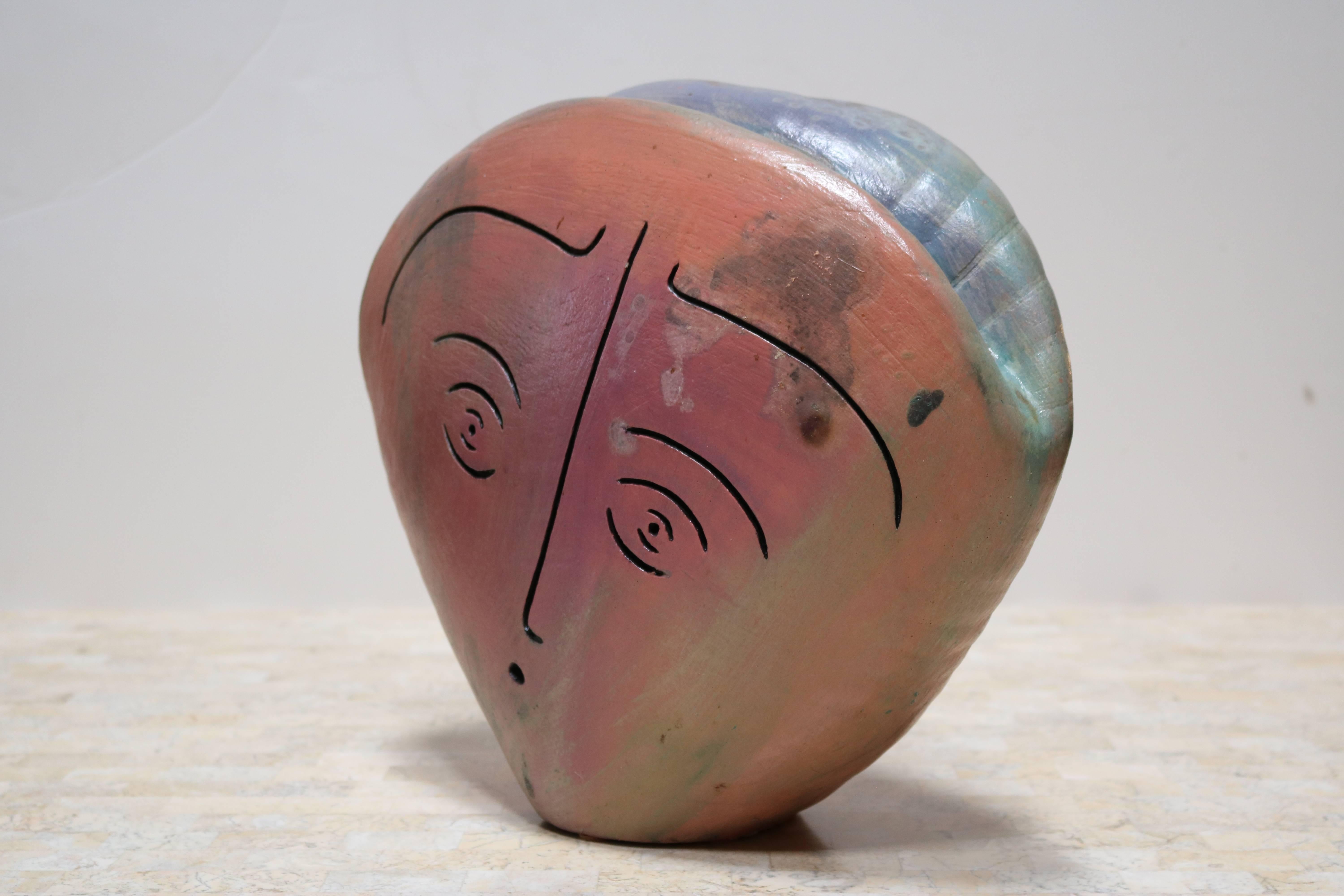 Minimalist Ceramic Sculpture of a Head with Two Faces In Excellent Condition In Pasadena, CA