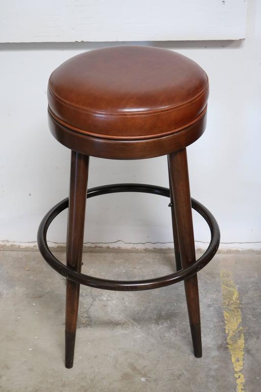 Pair of Cognac Leather and Wood French Bar Stools at 1stdibs