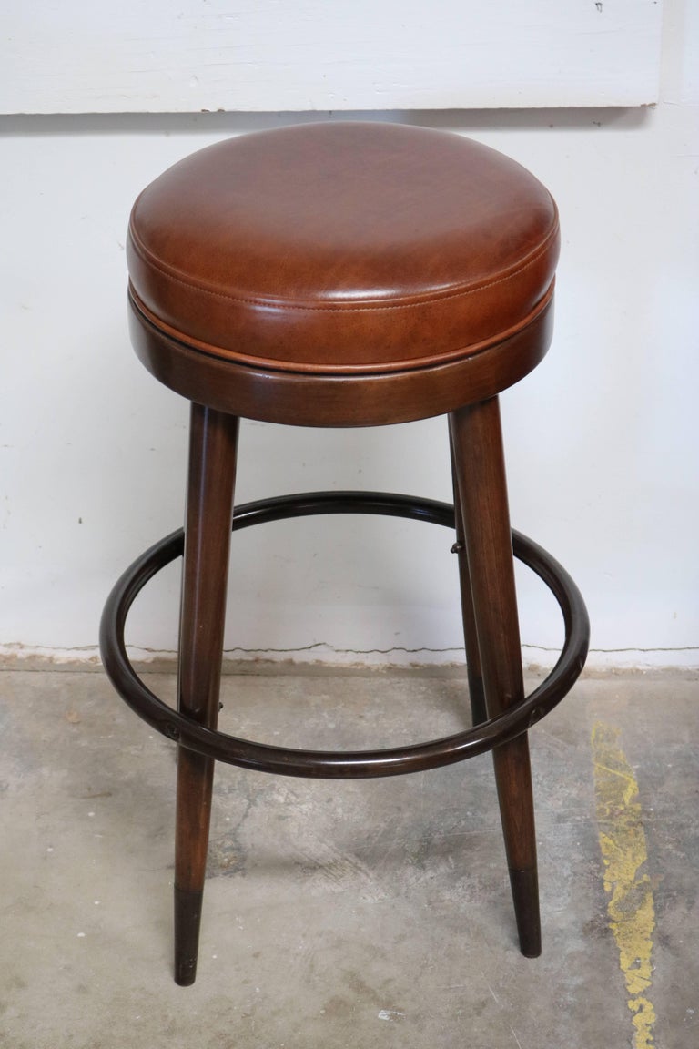 Pair of Cognac Leather and Wood French Bar Stools at 1stDibs cognac bar stools, cognac leather