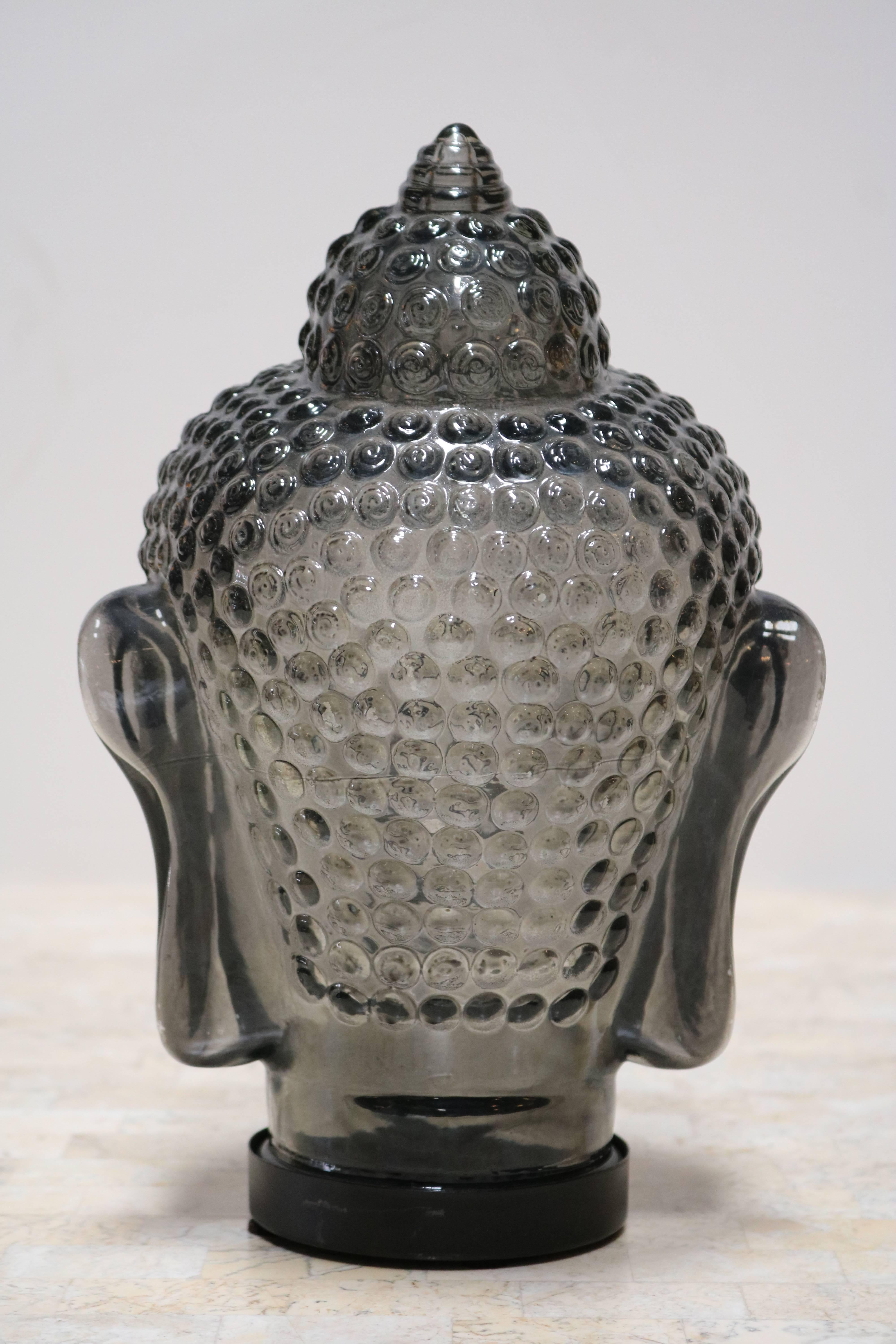 American Smoked Glass Buddha Head Sculpture