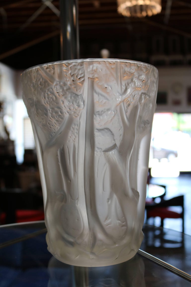 Frosted Molded Glass Vase with Forest Scene in Relief at 1stDibs