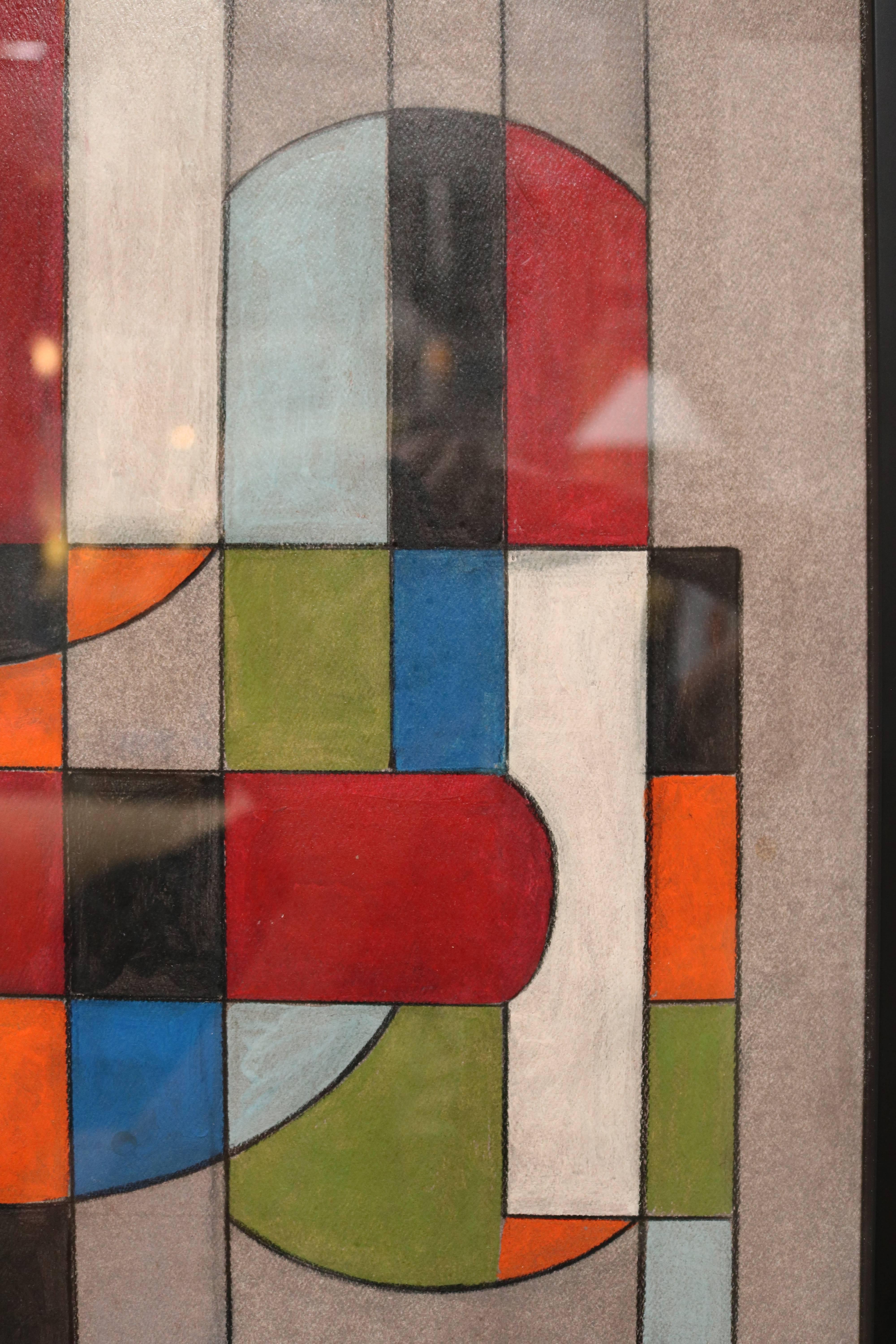 Color-Blocked Cubistic Painting by Jerry Williamson In Excellent Condition In Pasadena, CA