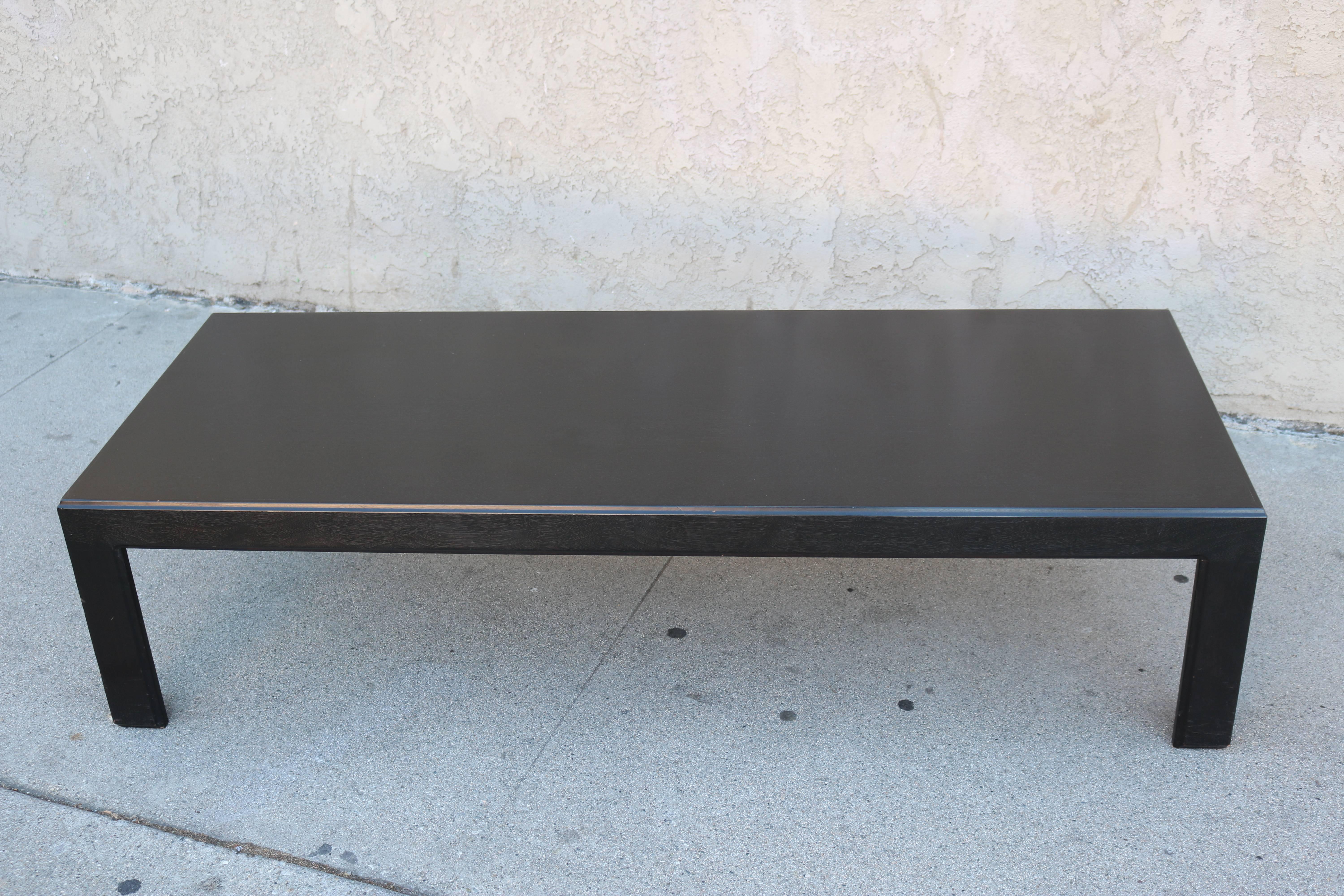 Mid-Century Modern Black Stained Parson Coffee Table in the Manner of Edward Wormley