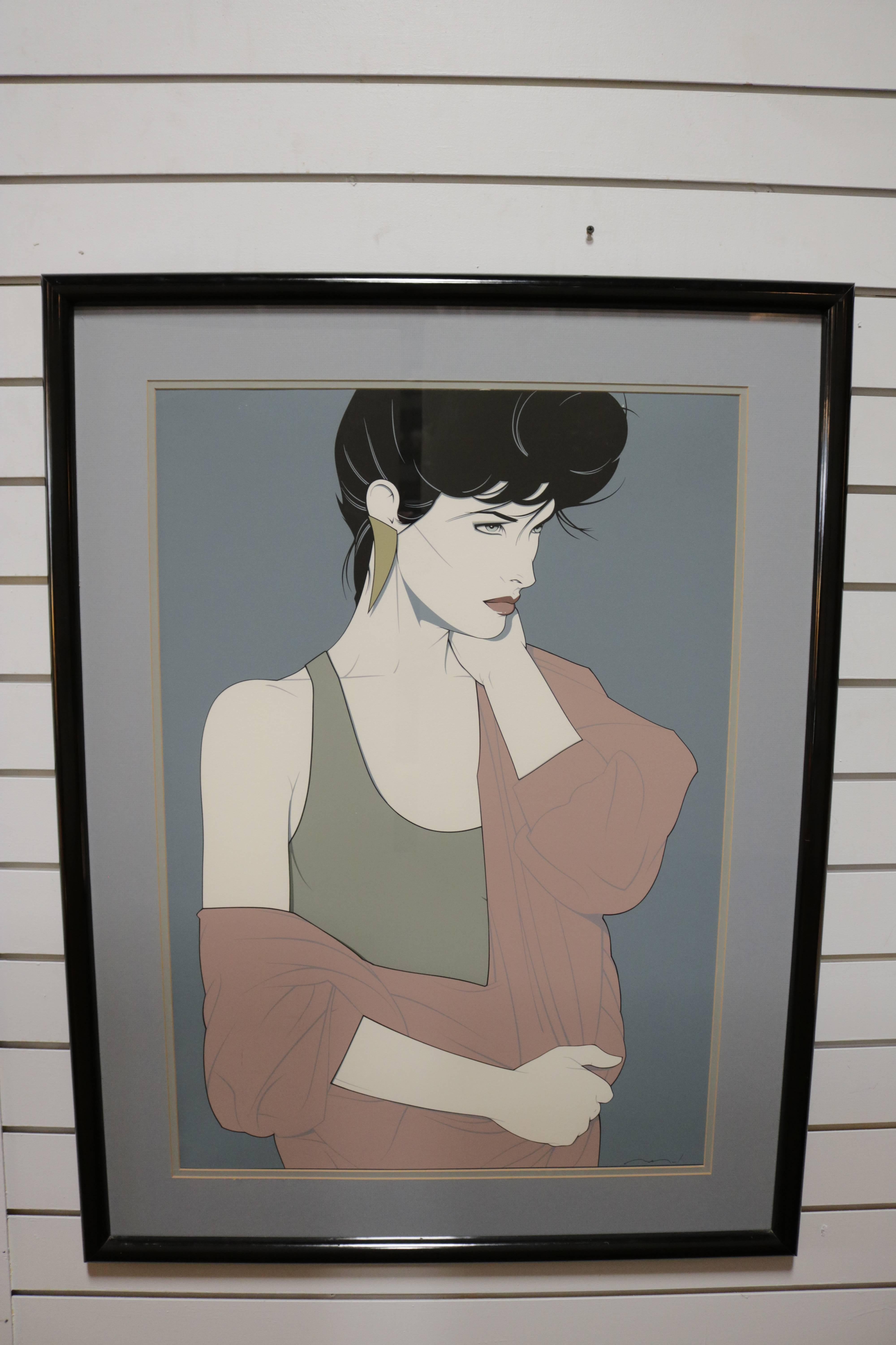 Patrick Nagel was an American artist who did work for Playboy magazine throughout the 1980s. He created popular illustrations on board, paper and canvas, most of which emphasize the female form in a distinctive style descended from Art Deco.