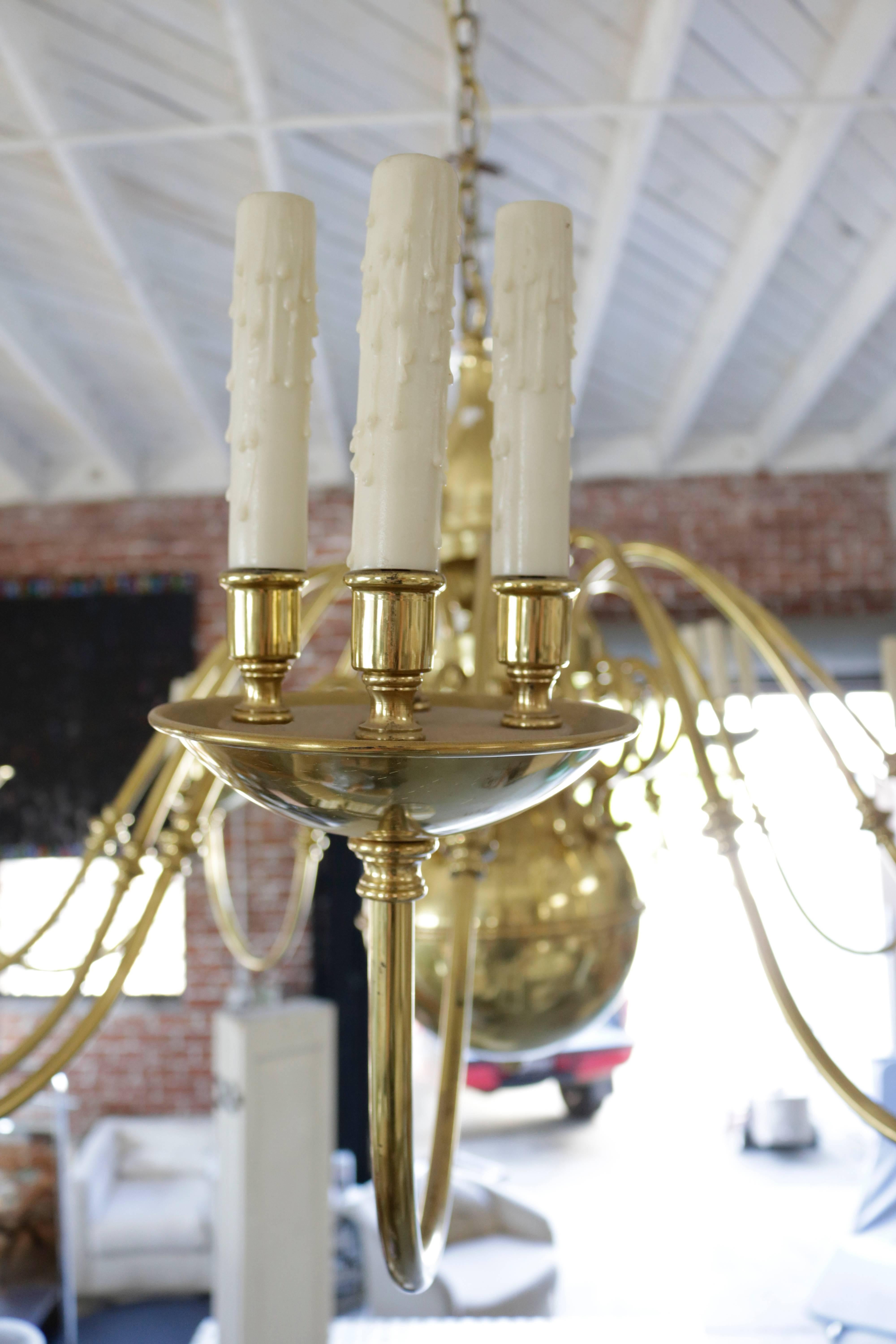 Spectacular Brass Candelabra Style 12-Arm and 48 Candles Dutch Style Chandelier 3