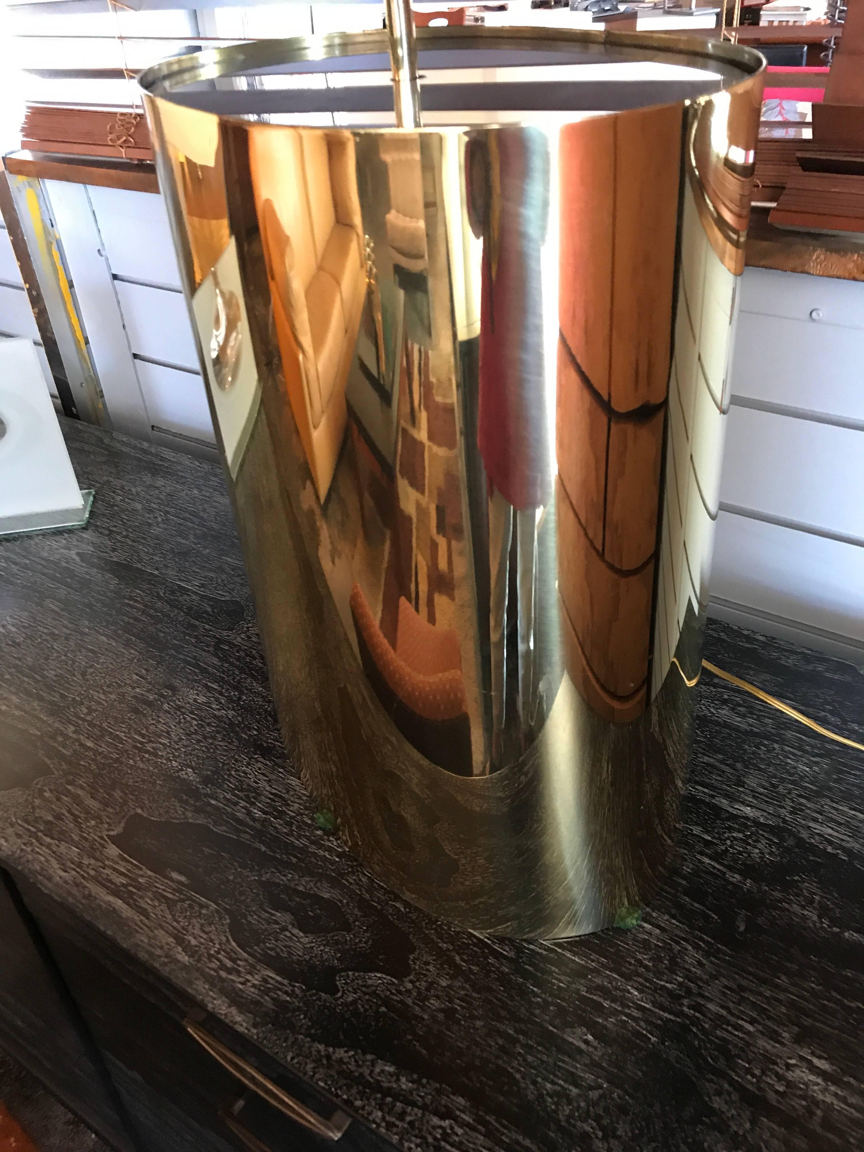 American Large Brass Table Lamp Attributed to Curtis Jere